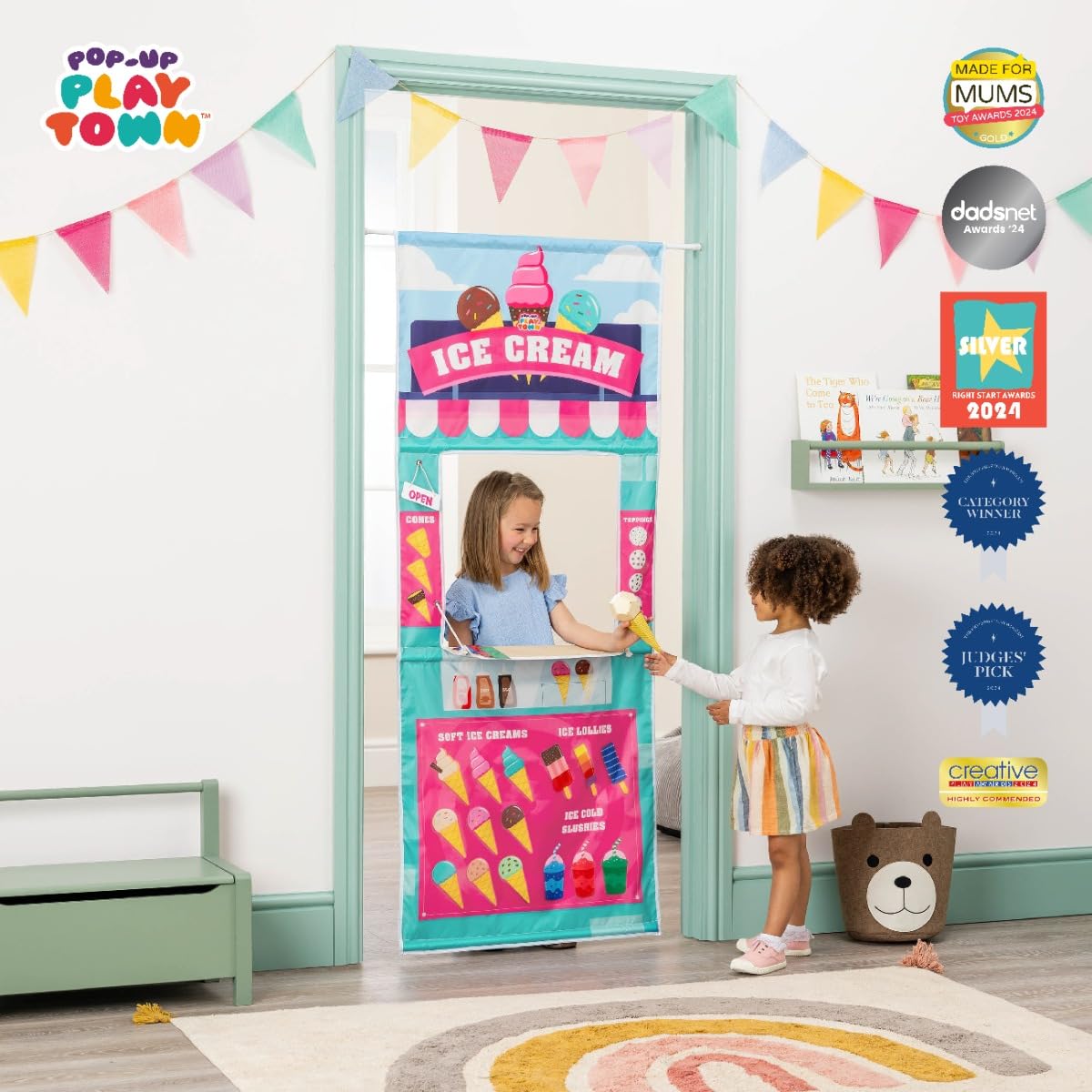 Playhouse Pop Up Play Town Hanging Doorway Ice Cream Shop Kids Role Play Toy 6