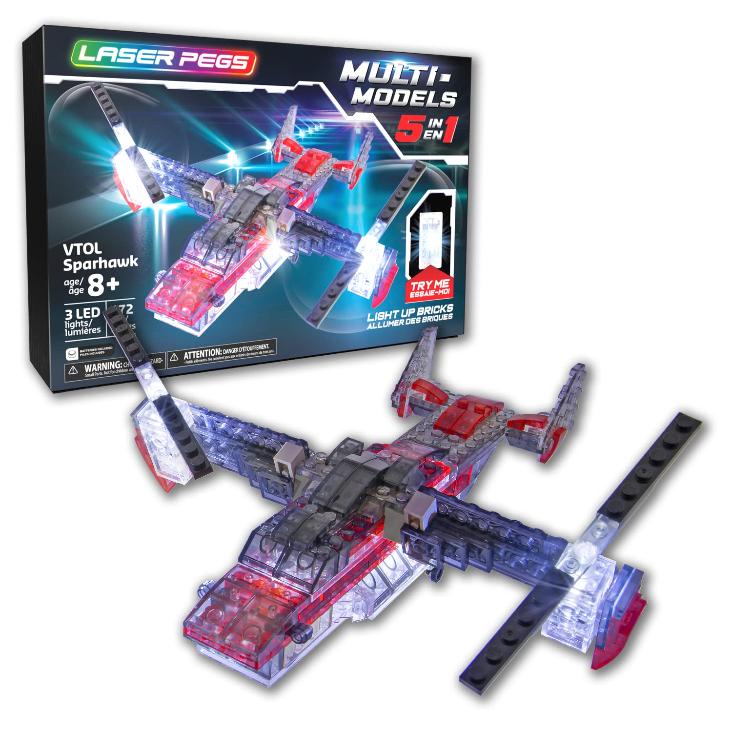Laser Pegs 5-in-1 VTOL Sparhawk - Light-Up Building Set for Ages 3+ 7