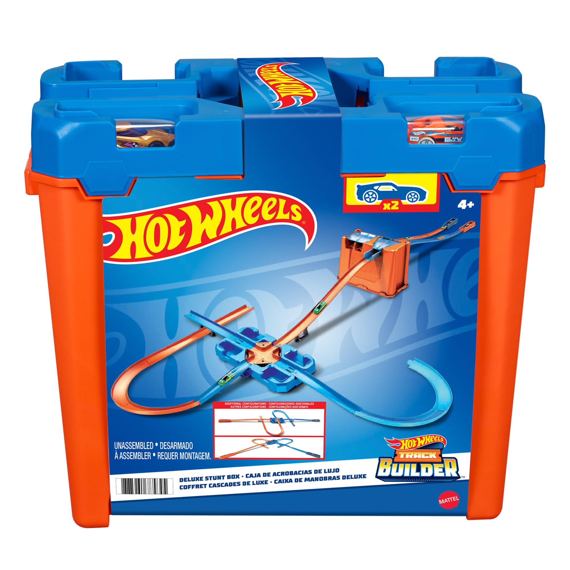 Hot Wheels GGP93 Deluxe Stunt Box - 36-Piece Track Set with Crash Zone & 2 Cars, Ages 6+ 8