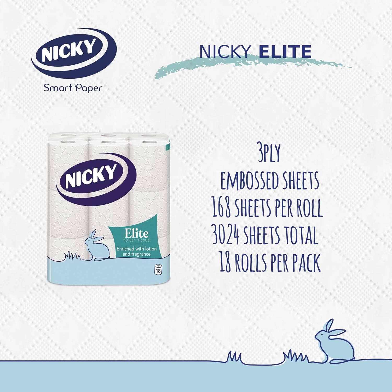 Nicky Elite Scented Toilet Tissue - 18 Rolls, 3-Ply Talc Fragrance, FSC-Certified 3