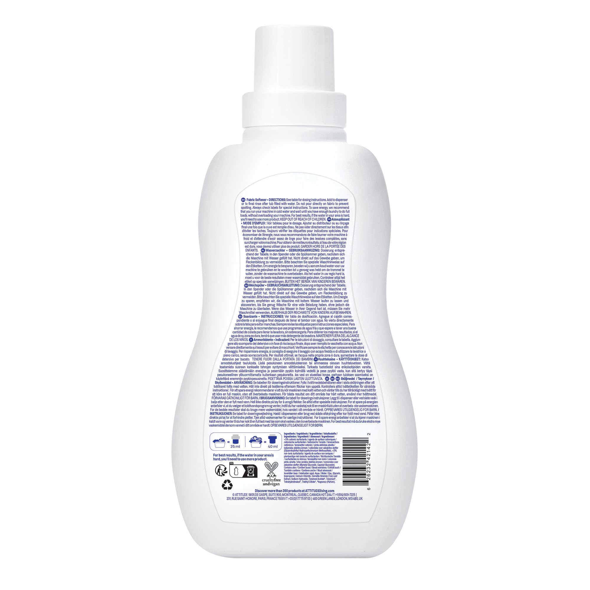 ATTITUDE - Flüssiger Weichspüler, pflanzlich &amp; vegan, HE-kompatibel, Zitrusschale, 1,07 kg 4
