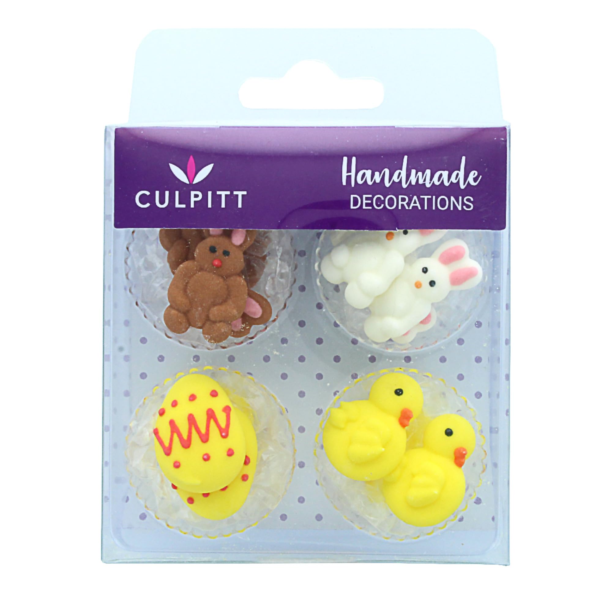 Culpitt Edible Sugar Cake Toppers - Chick, Egg, and Rabbit Decorations | Pack of 12 | 27mm