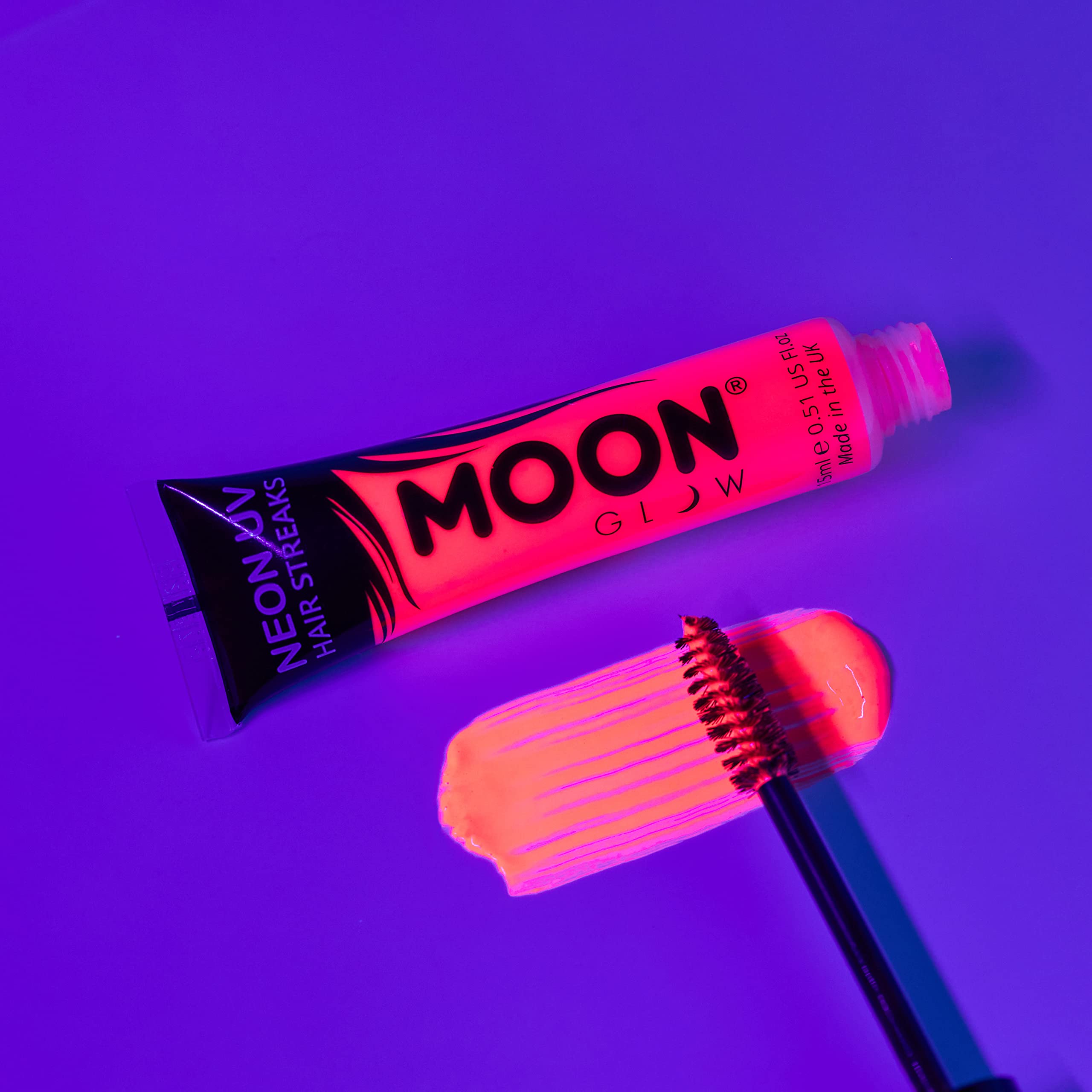 Moon Glow - Intense Neon UV Hair Streaks (Red) | Hair Mascara for Temporary Neon Hair Colour, Glows Under UV/Blacklight 3