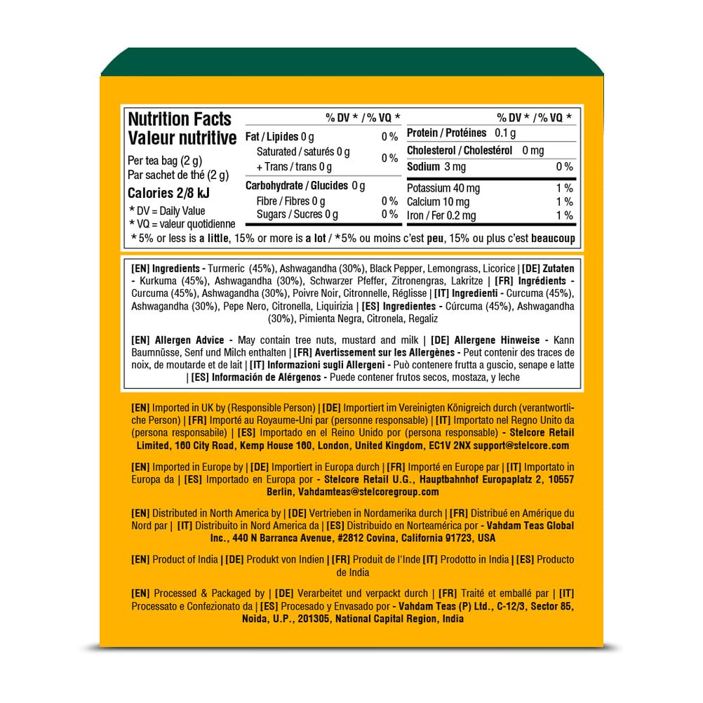 VAHDAM - Kurkuma-Ashwagandha-Kräuterteebeutel (15 Stück) 100 % reine Kräutermischung 8