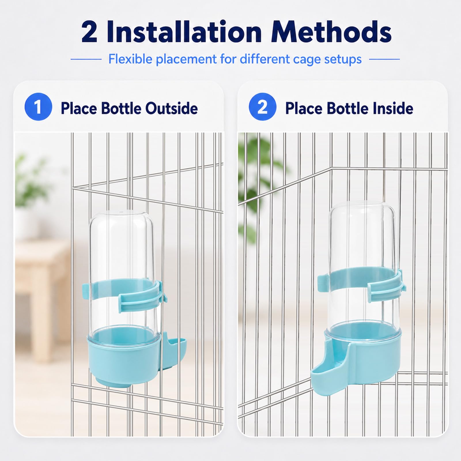 Muexoee Automatic Bird Water Dispenser - 2 Pack Cage-Mounted Gravity Feeder | White & Blue 6
