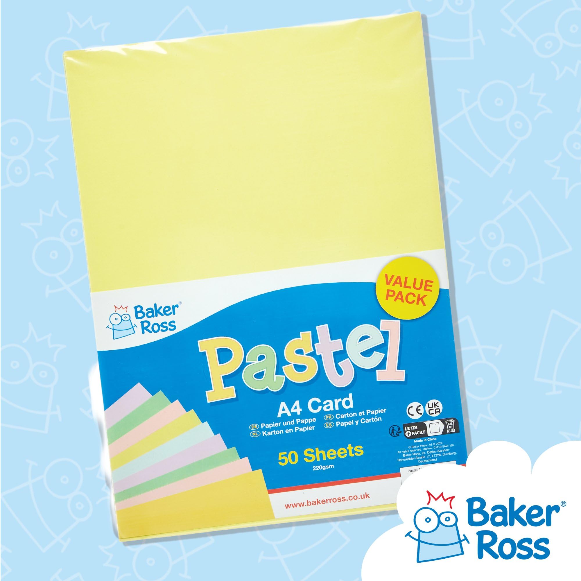 Baker Ross A4 Pastel Coloured Card - 50 Sheets, 220 gsm for Crafts and Decoration 6