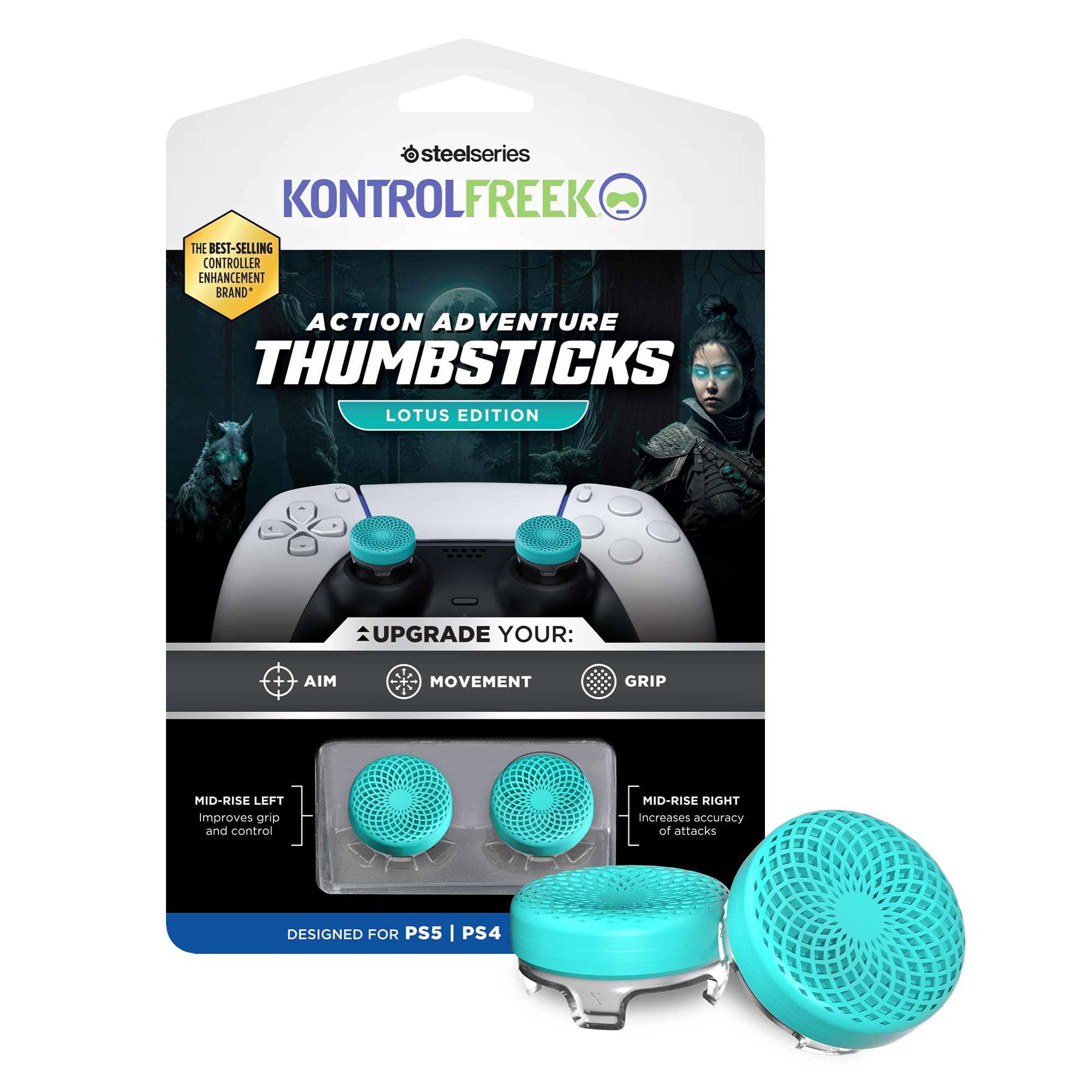 KontrolFreek Lotus Thumb Grips - Mid-Rise Height (6.1mm) | Blue-Green Rubber | For PS5 & PS4