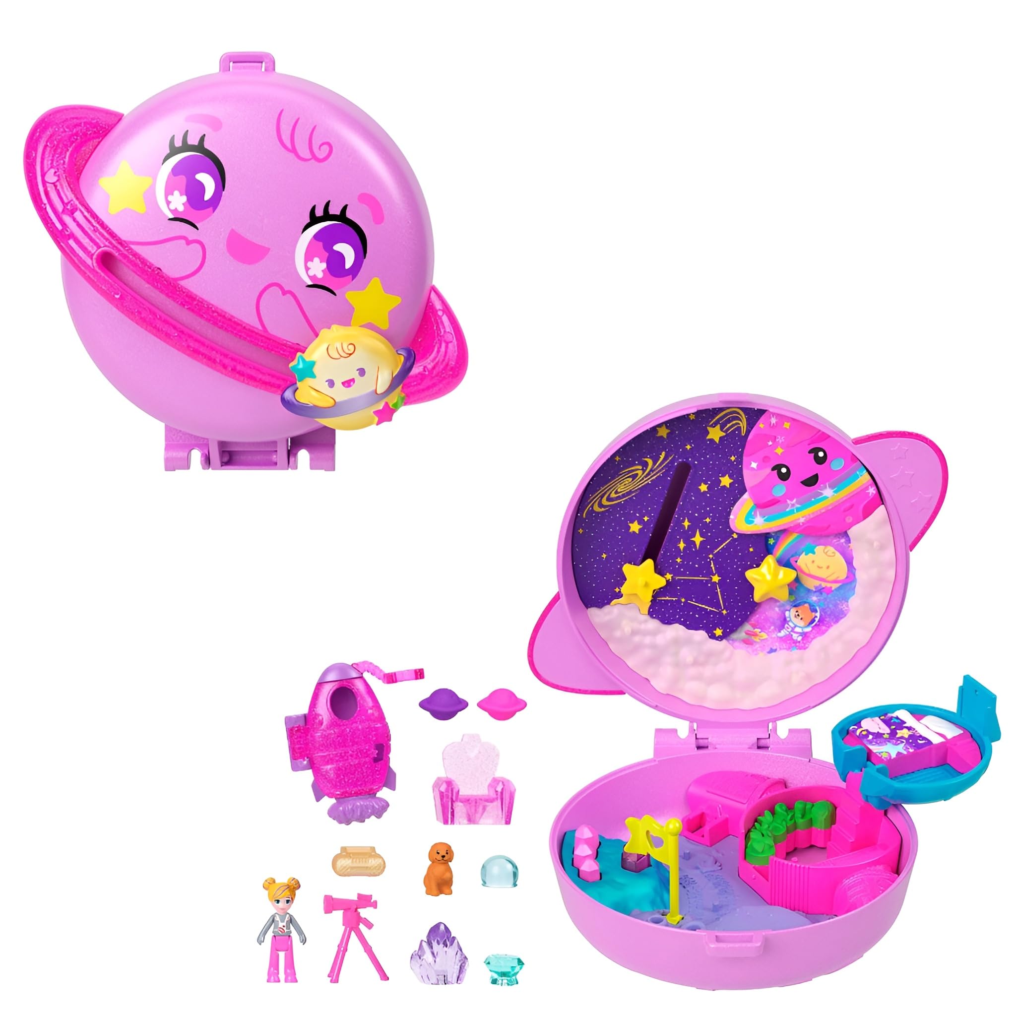 Polly Pocket Planet Polly Outer Space Compact Playset - Includes Micro Doll & 10 Accessories
