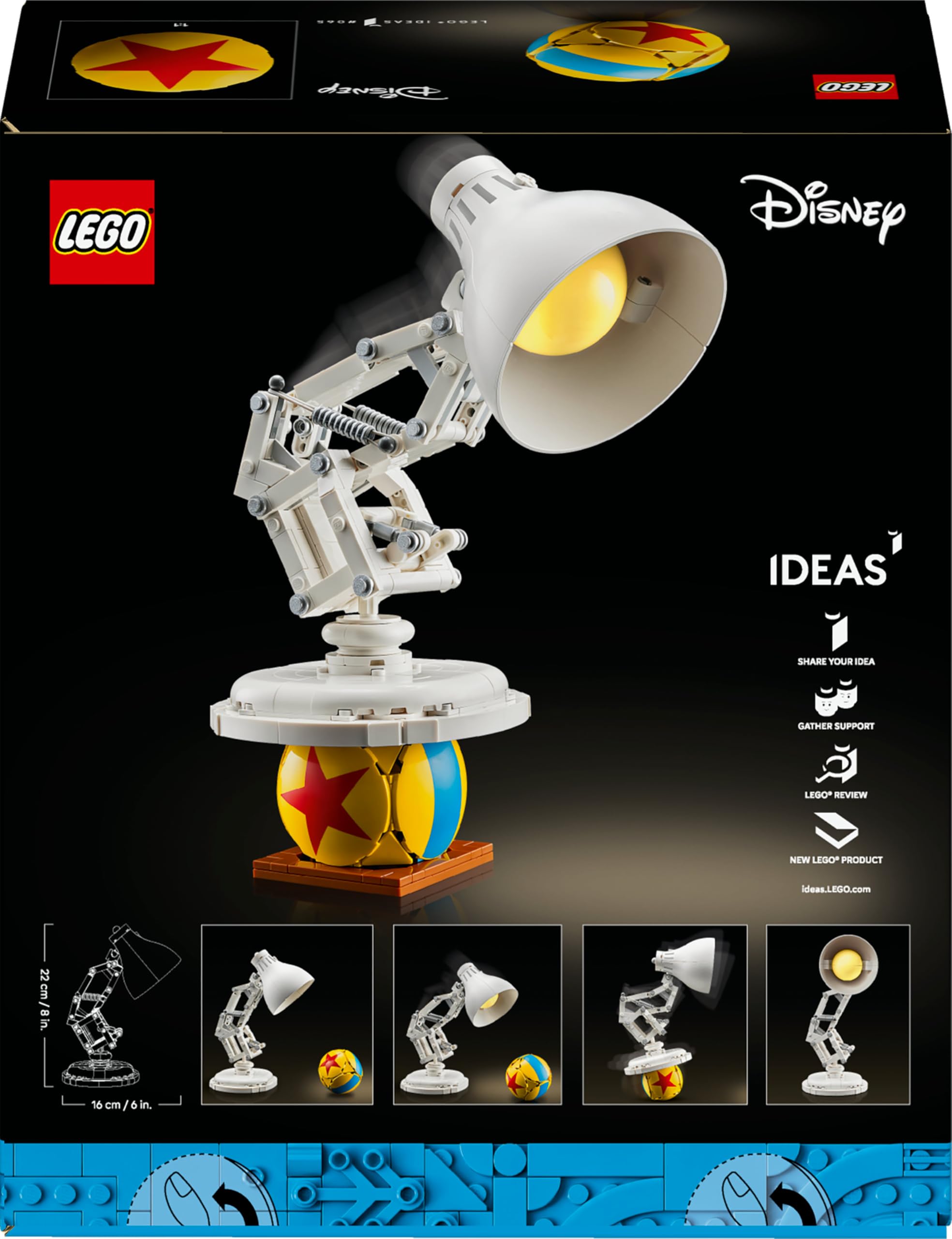 LEGO Ideas Disney Pixar Luxo Jr. Lamp Building Set - 613-Piece Collectible Model for Adults 10