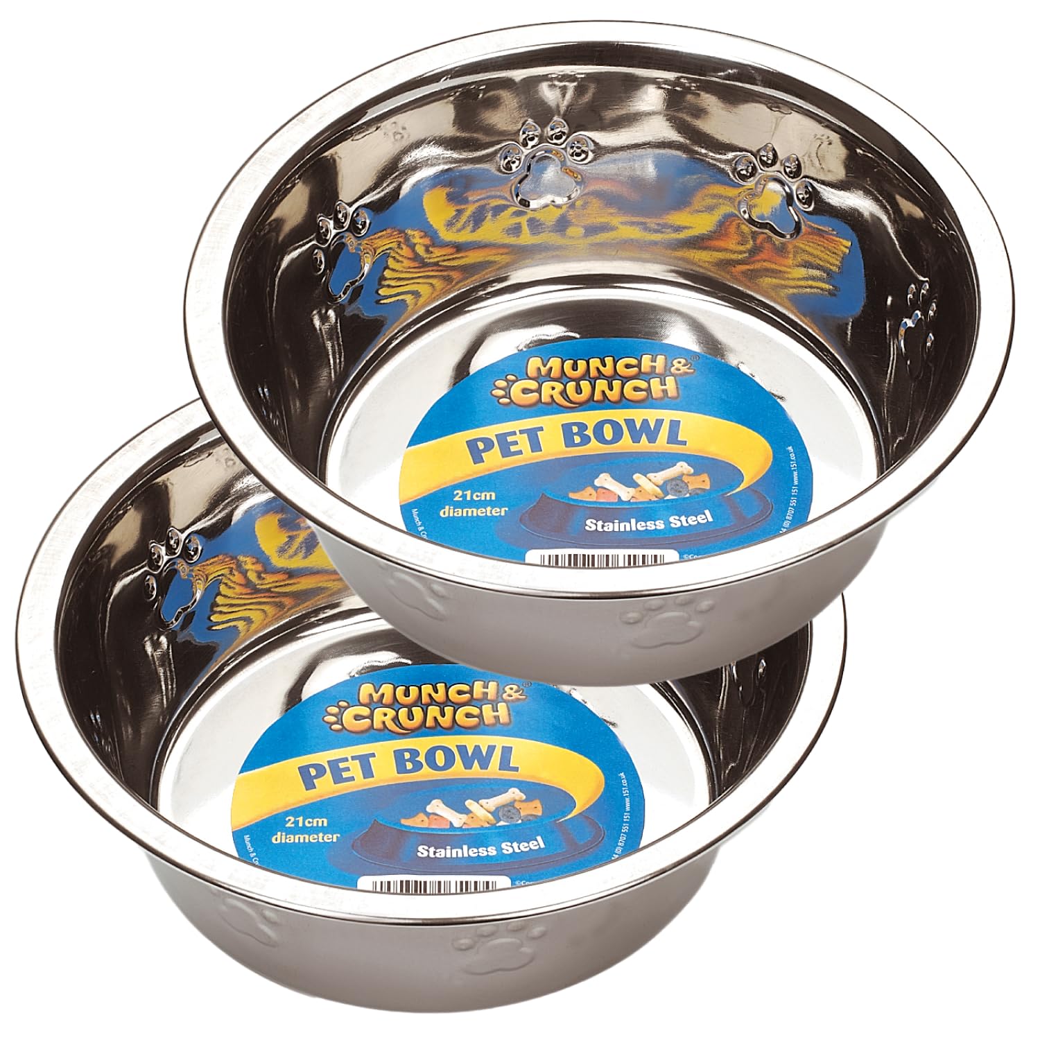 Munch & Crunch Stainless Steel Pet Bowl - 19 cm Diameter, Non-Slip Base | Pack of 2