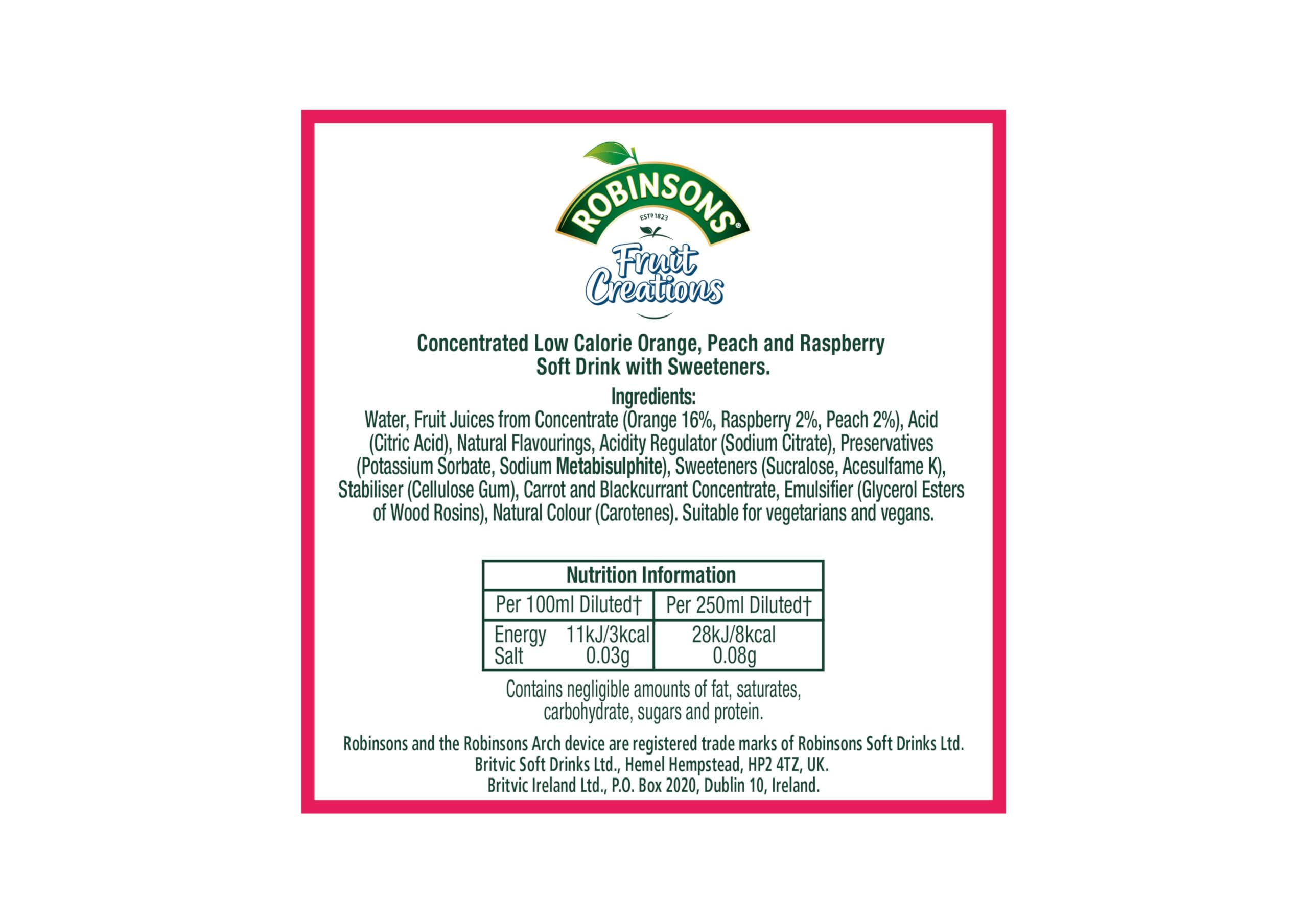 Robinsons Fruit Creations Peach & Raspberry Squash, 1L 5