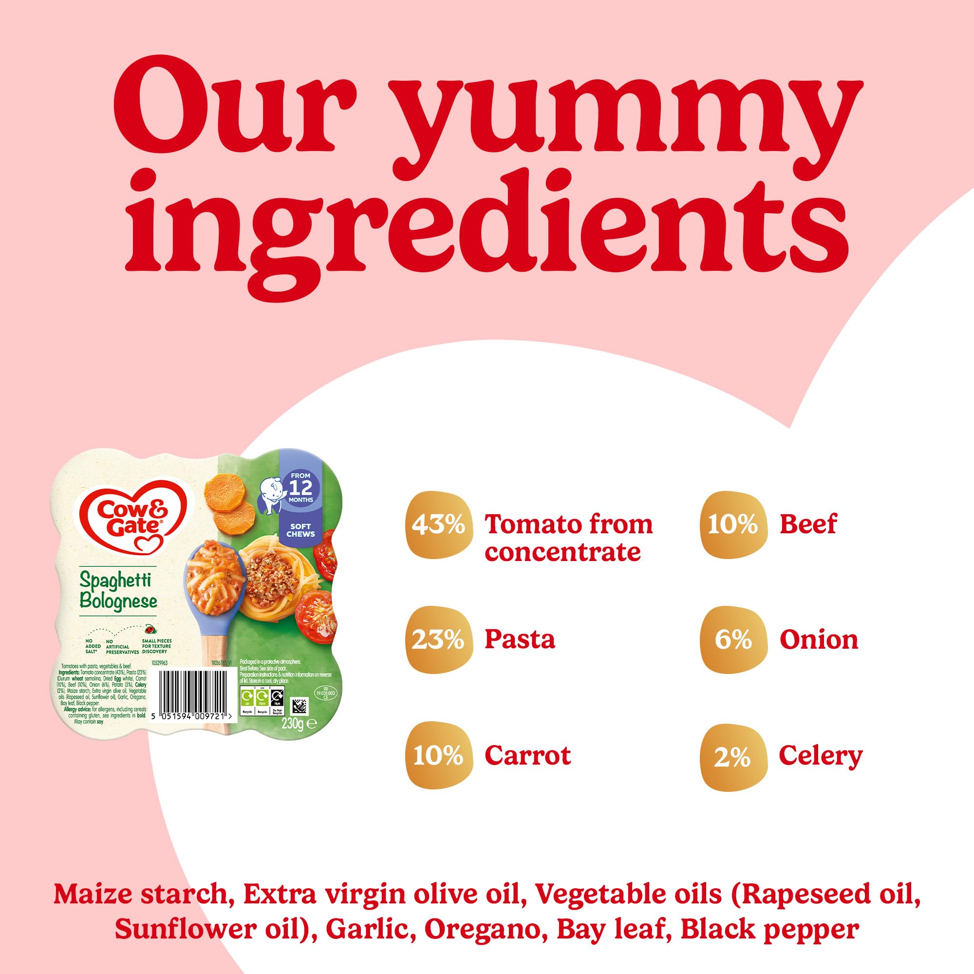 Cow & Gate Spaghetti Bolognese Baby Meal - 12+ Months, 5 x 230g Pack