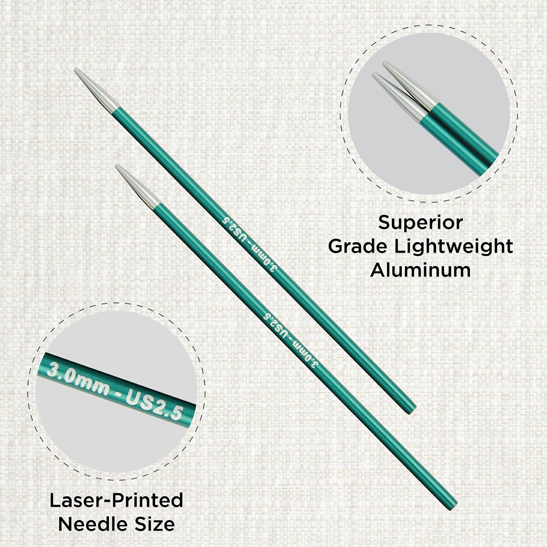 KNITPRO Zing Interchangeable Circular Knitting Needles - 3.00mm Size | Lightweight Aluminium | Smooth Joins