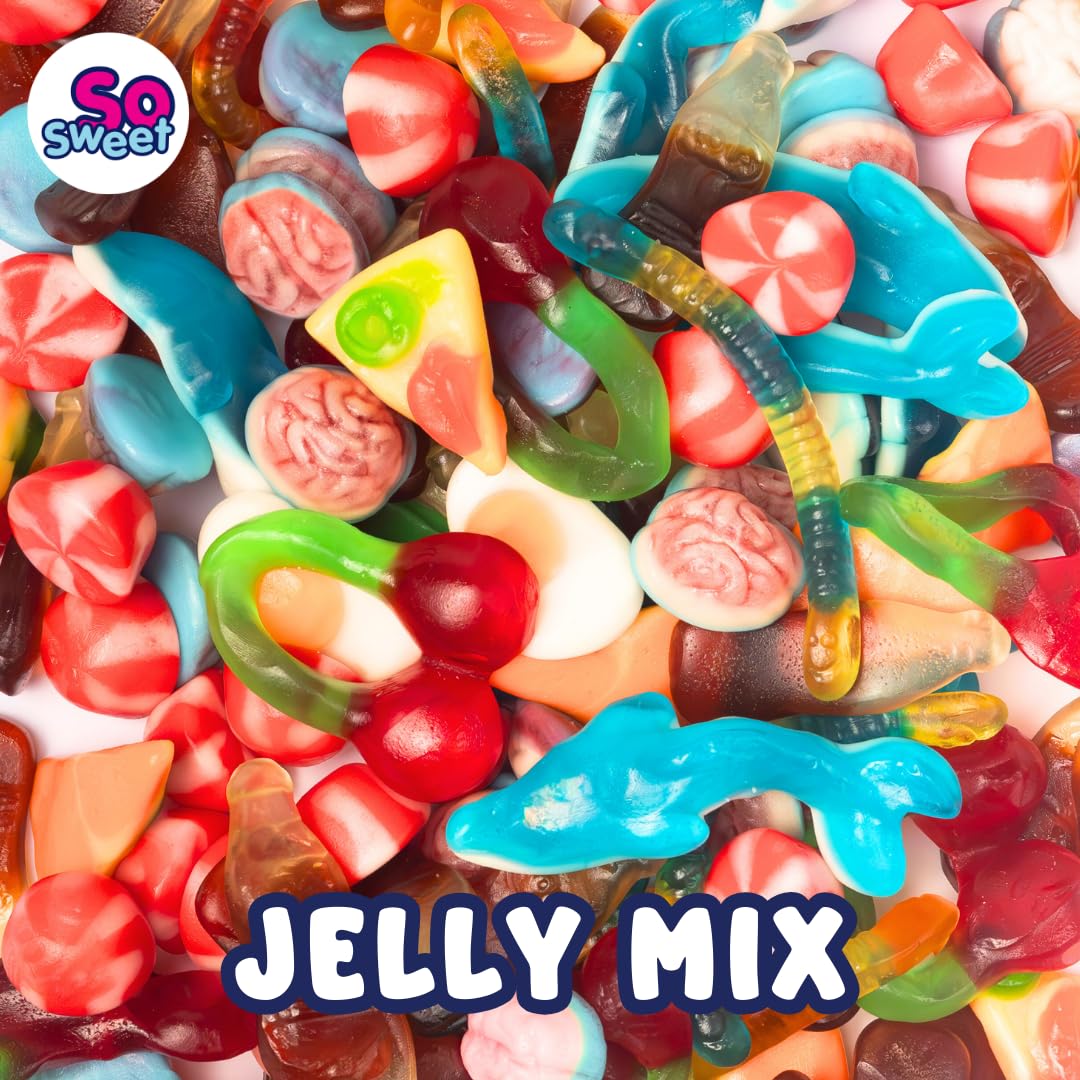 SoSweet Jelly Sweet Mix – 1-kg-Großpackung mit zähen Gelee-Süßigkeiten | Party-Pick &amp; Mix, Leckereien zum Teilen, Gummibärchen, Cola-Flaschen, Doppelkirschen 5
