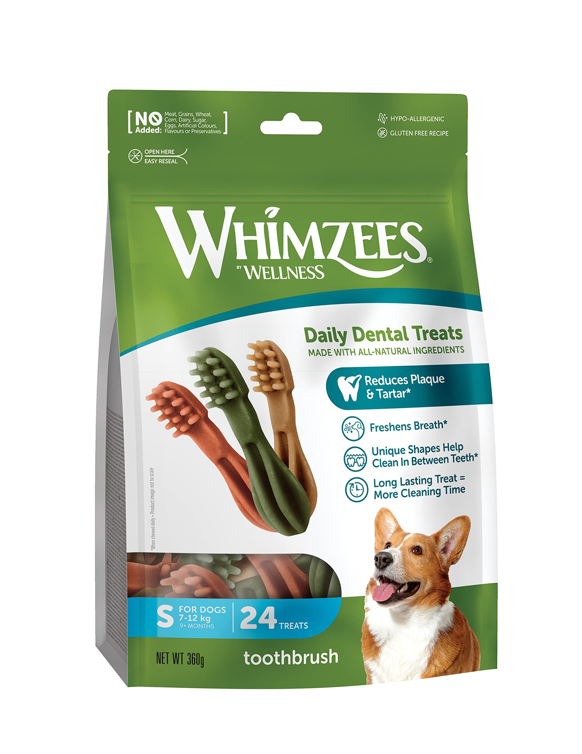 WHIMZEES Toothbrush S - 24 Pack Dog Dental Sticks for Small Breeds | Natural & Grain Free