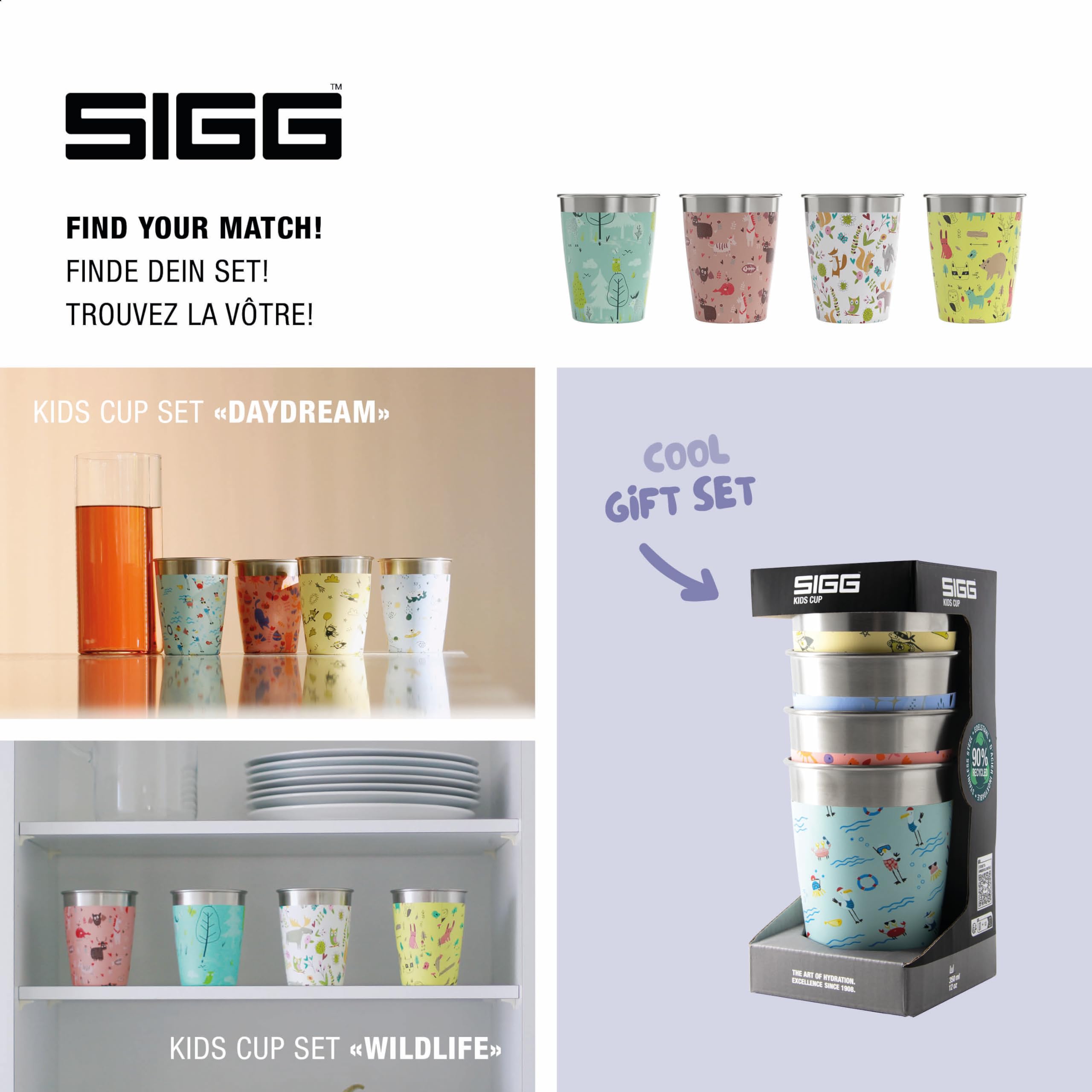 Sigg Kids Cup Set - 4x 0.35L Stainless Steel Drinking Cups, Daydream Design