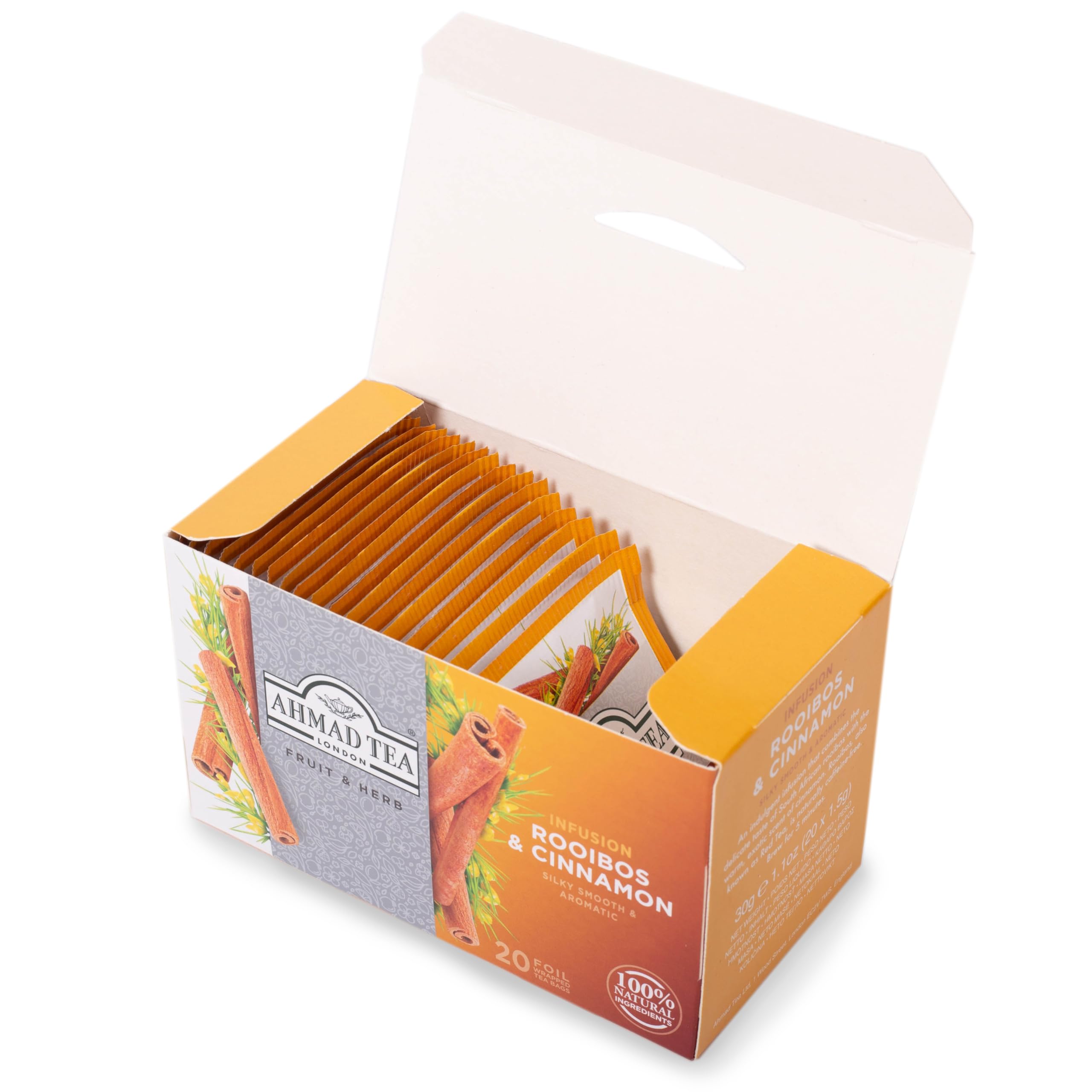 Ahmad Tea Rooibos & Cinnamon Herbal Infusion - 20 Individually Foil-Wrapped Teabags