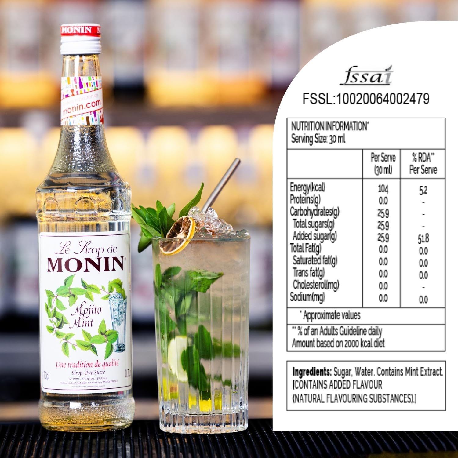 MONIN Mojito-Minzsirup 700 ml – Natürliches Aroma, vegan, halal, koscher – für Cocktails, Mocktails, Limonaden 6