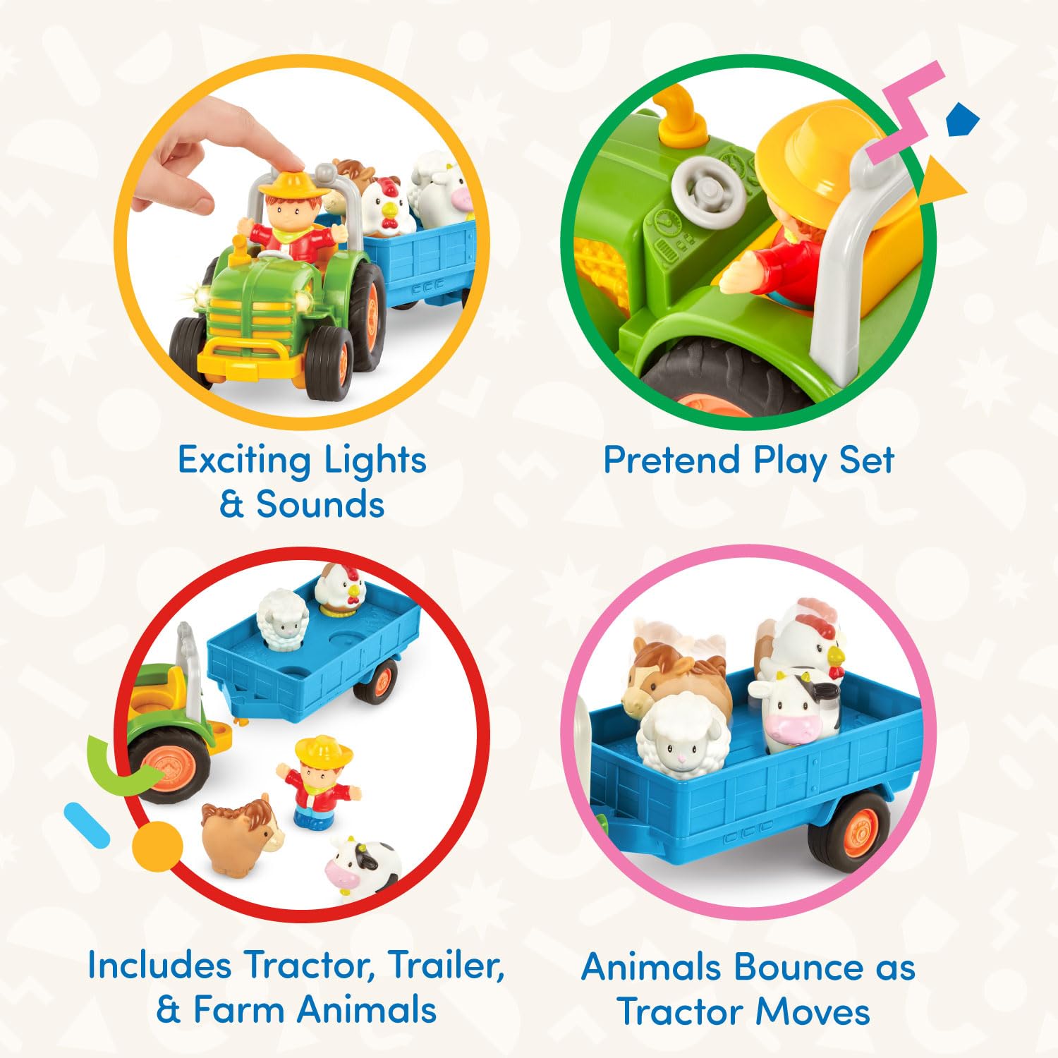 Battat Lights & Sounds Toy Tractor Playset - 7-Piece Farm Animal Set for Toddlers 18 Months+ 5