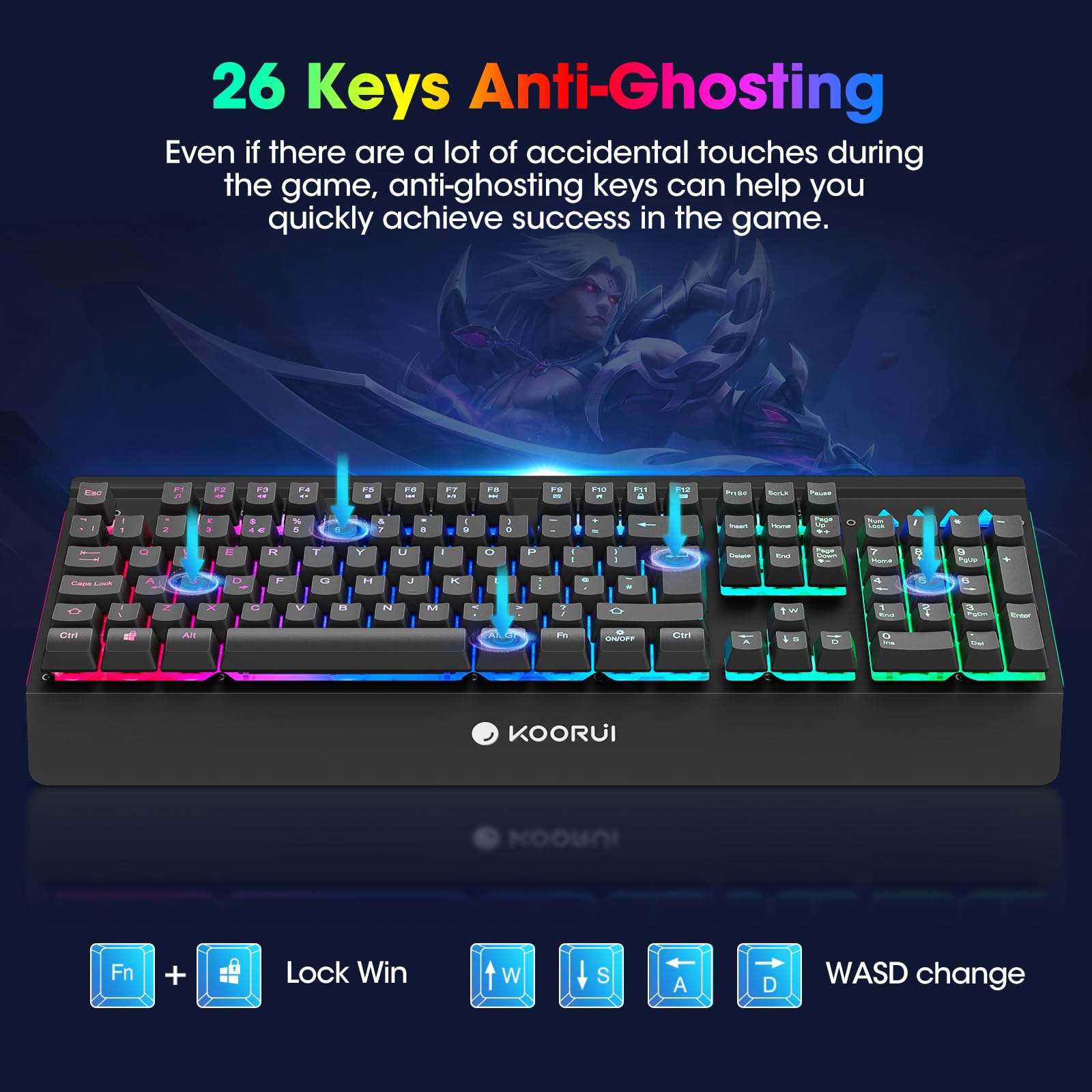 KOORUI Gaming-Tastatur – Kabelgebundene mechanische taktile Schalter RGB-Hintergrundbeleuchtung 104-Tasten PC &amp; Mac 4