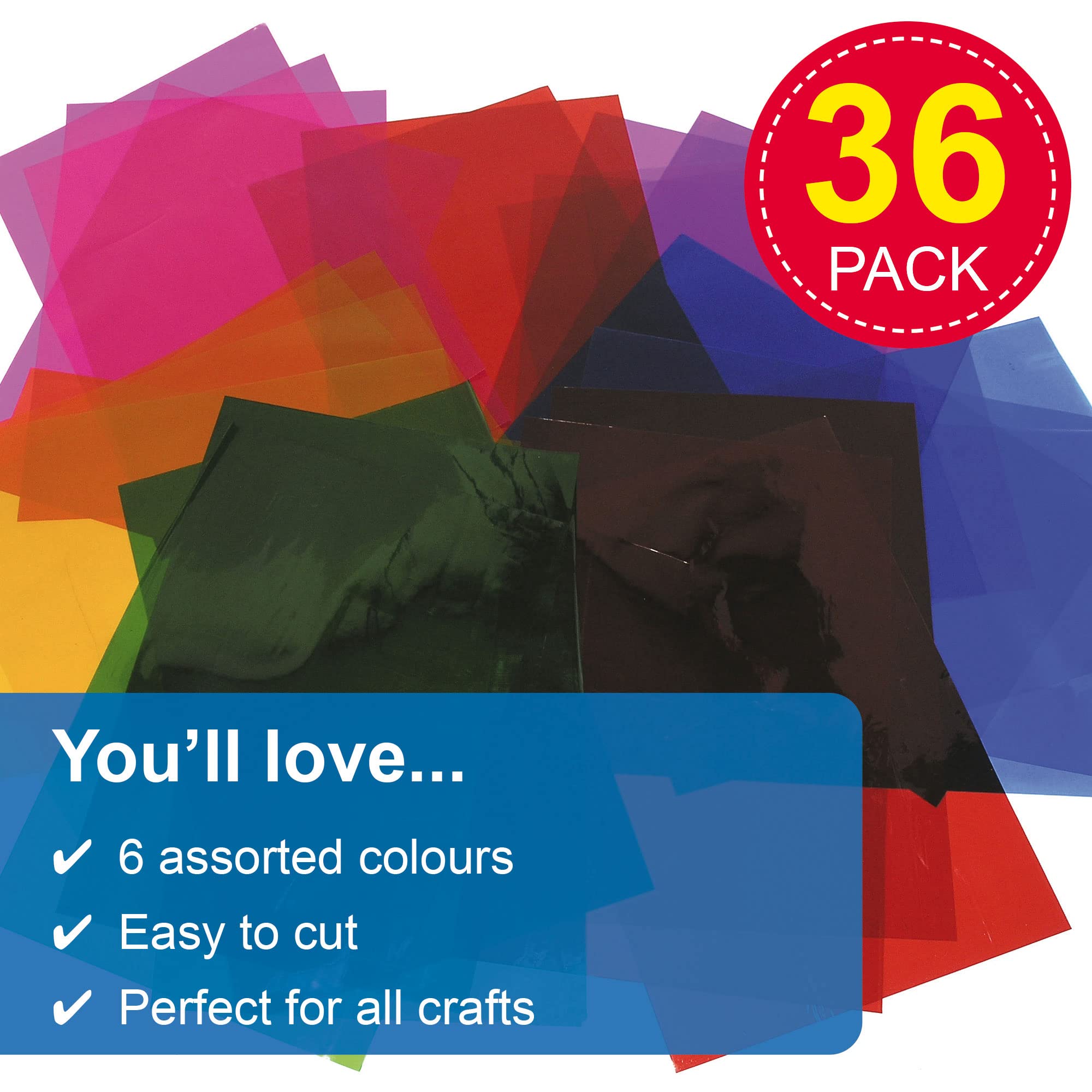 Baker Ross Cellophane Sheets for Art & Craft, Collage, Wrapping | A4 Assorted Pack of 36