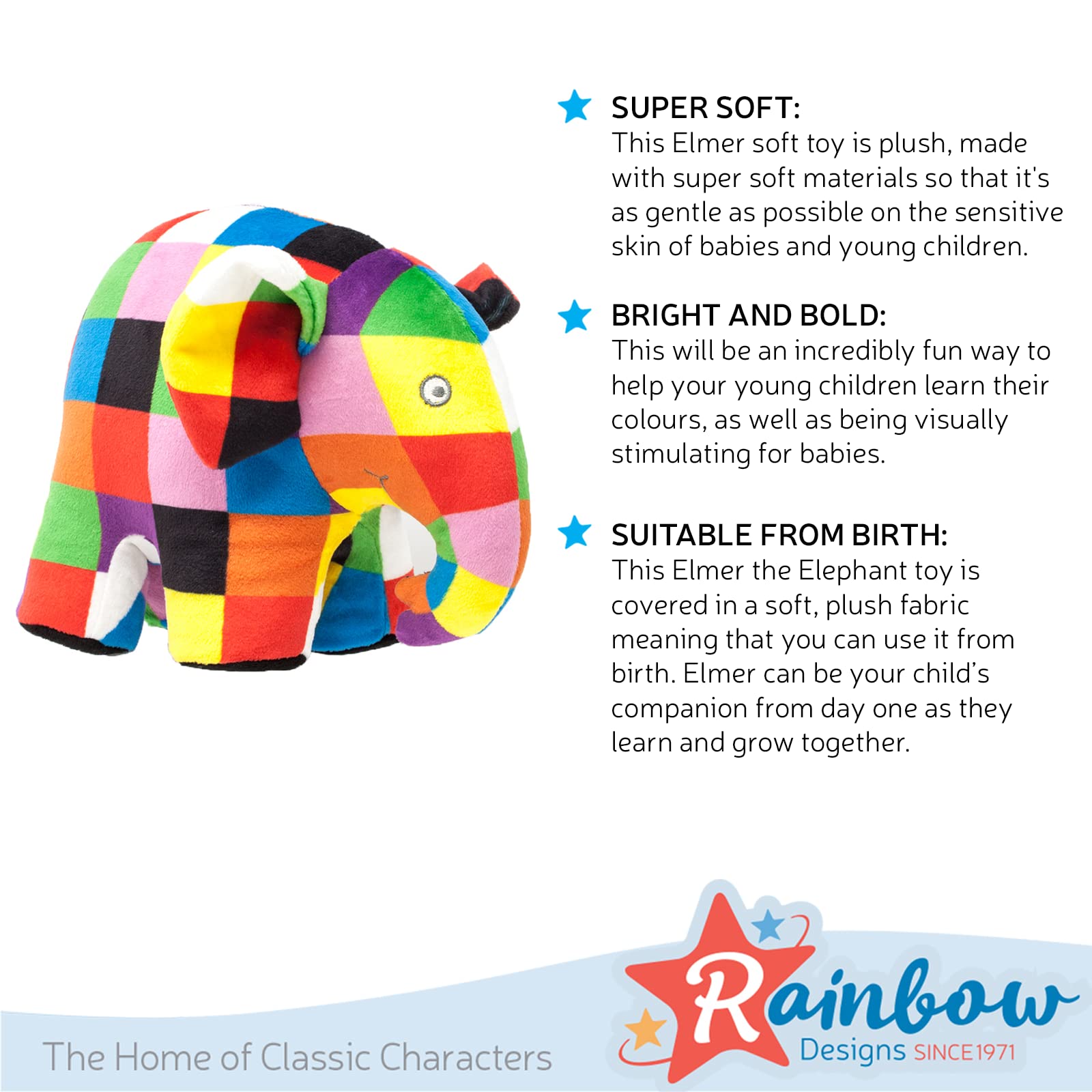 Elmer the Patchwork Elephant Soft Toy - 20cm Plush for Ages 1 Month+ 8