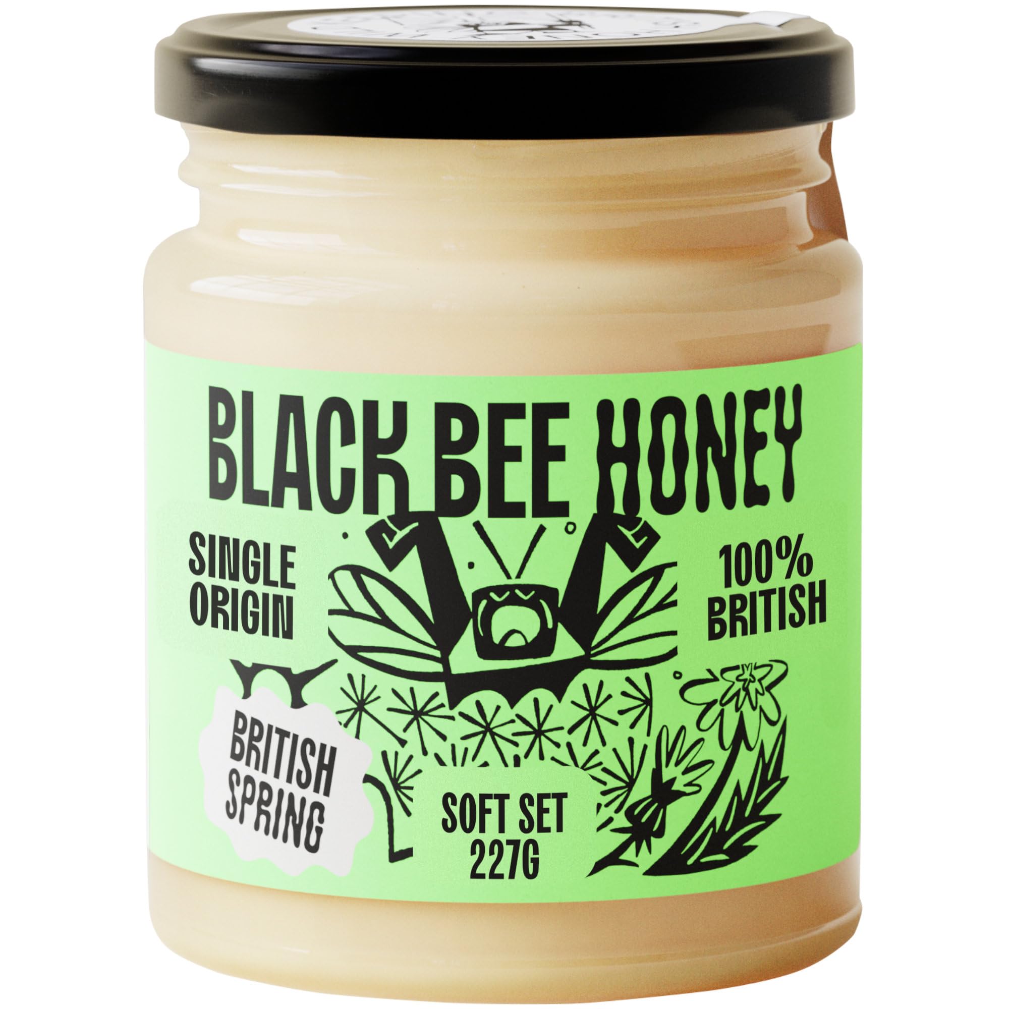 Black Bee Honey - Pure British Spring Soft Set Honey, Creamy and Lightly Sweet