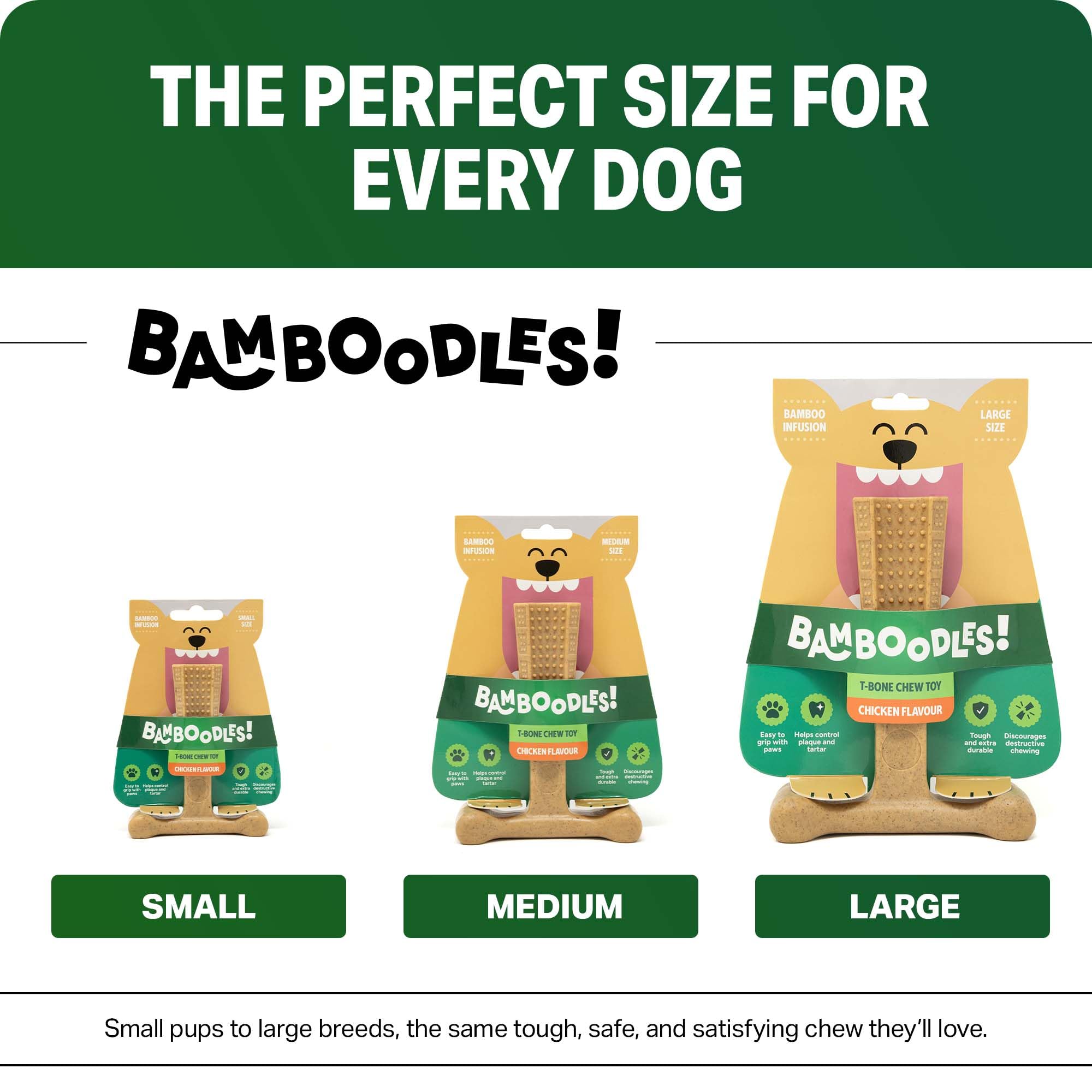 Bamboodles T-Bone Dog Chew Toy - Large Size | Chicken Flavour | Durable Nylon Bamboo 4