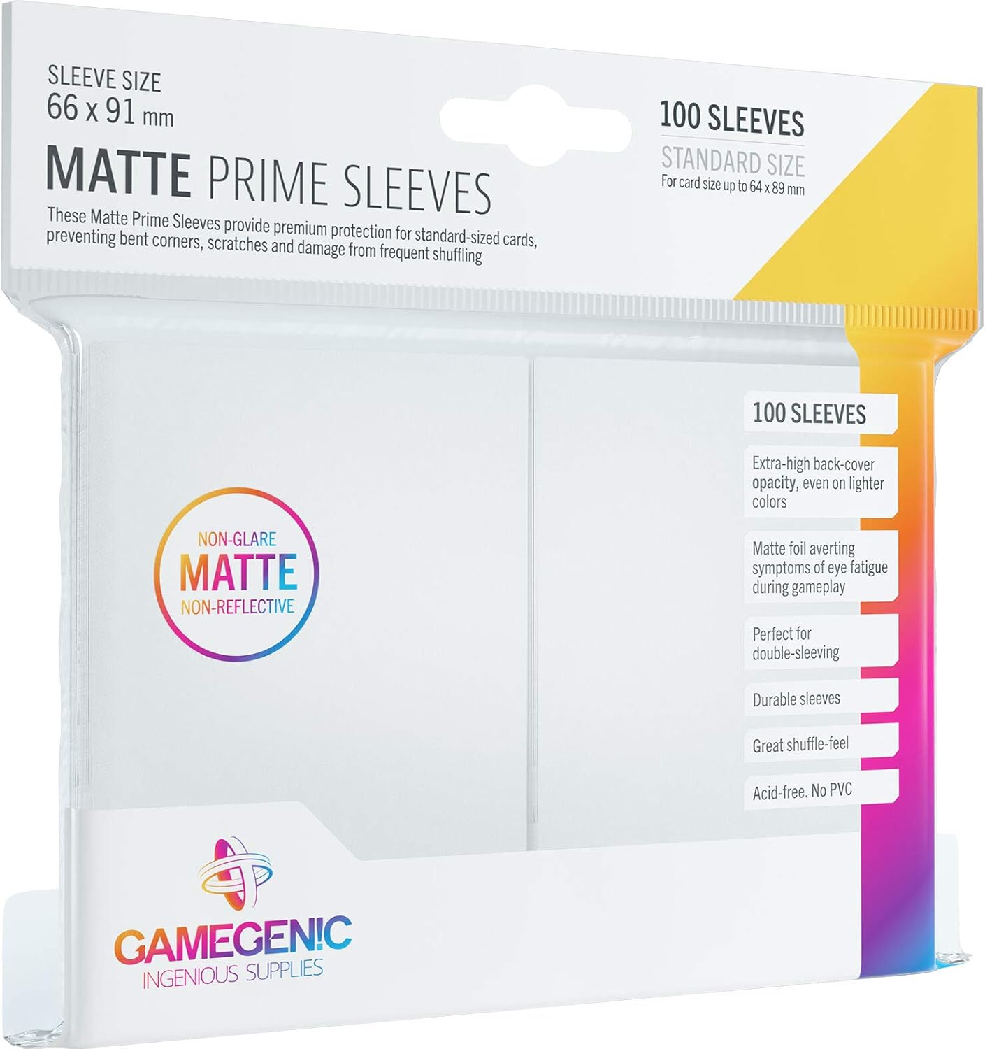 Gamegenic Matte Prime Sleeves - 100-Pack for Card Protection & Double-Sleeving