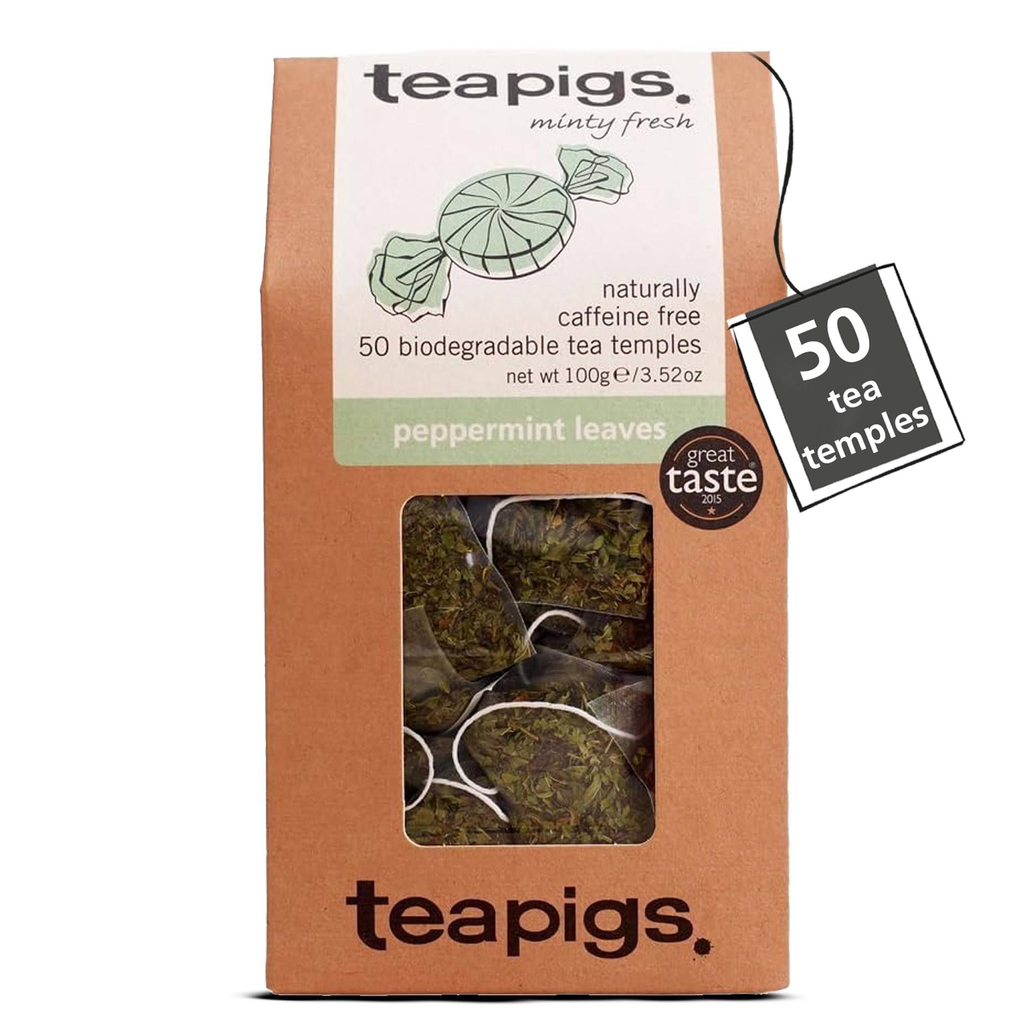 teapigs Peppermint Tea - Caffeine-Free Mint Tea Bags with Whole Peppermint Leaves - 50 Bags