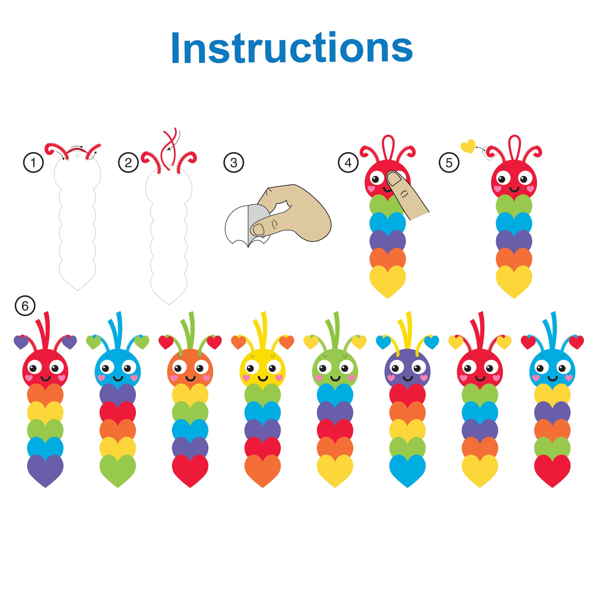 Baker Ross FX455 Caterpillar Rainbow Love Heart Bookmark Craft Kit - Pack of8 18