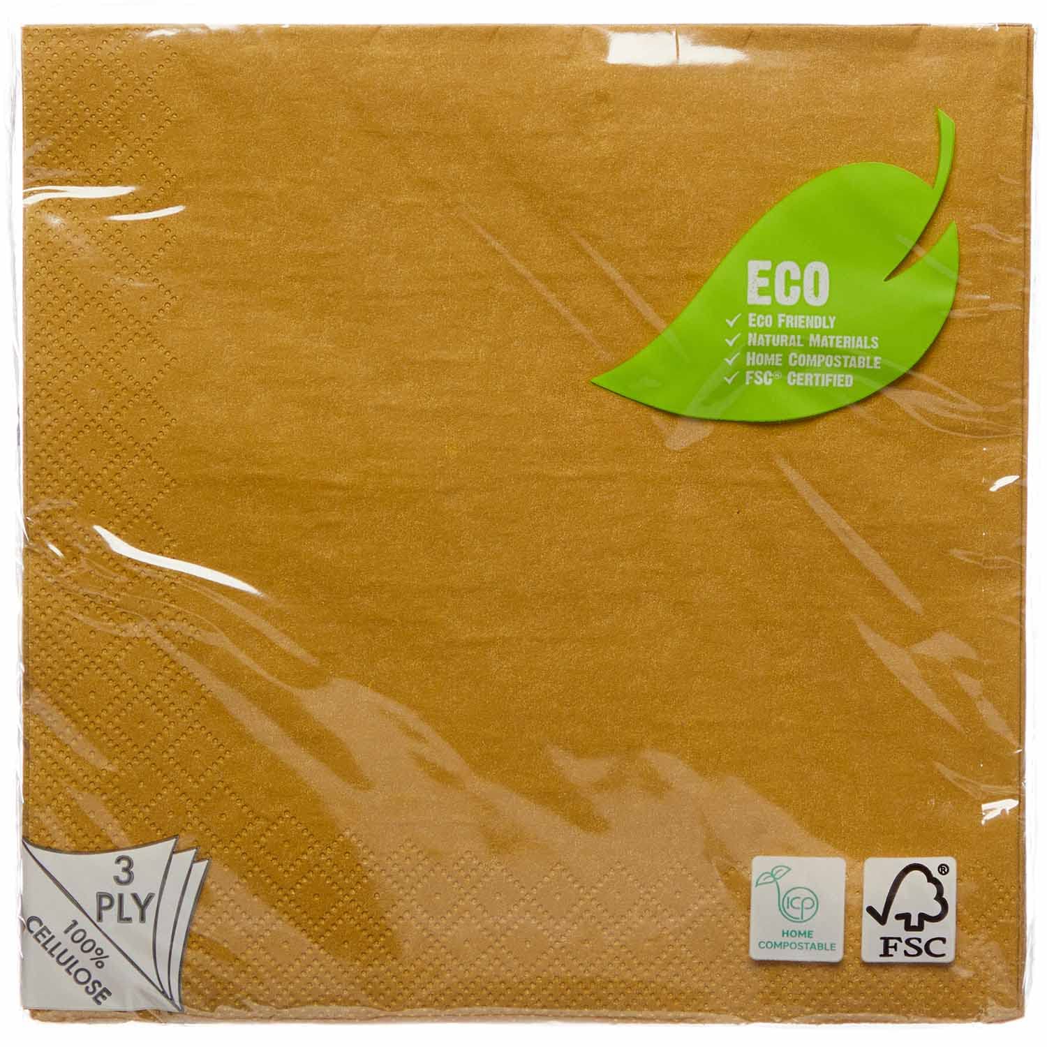 Amscan Crème Brûlée Gold Eco-Friendly Compostable Luncheon Napkins - Pack of 20 3
