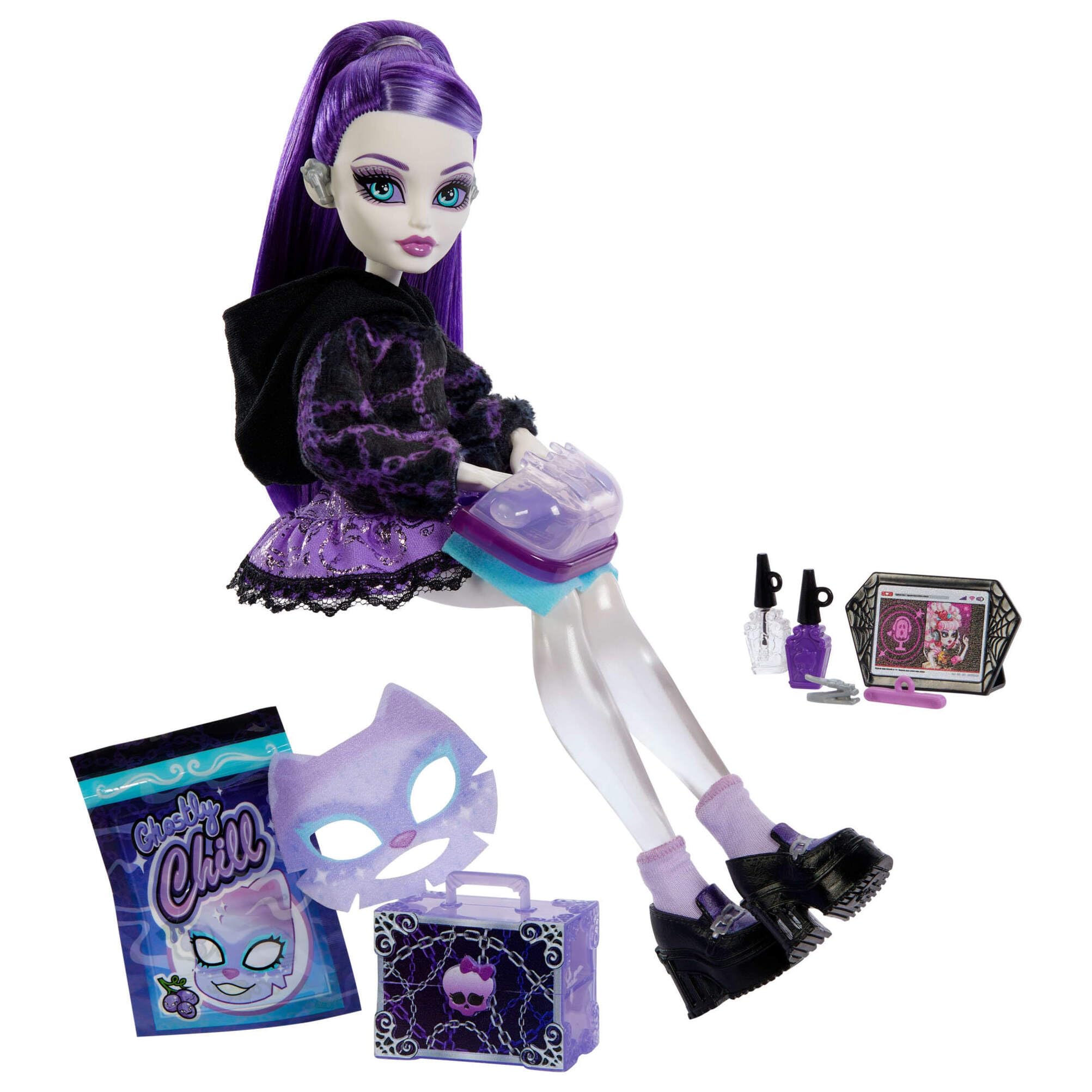 Monster High Spectra Vondergeist Doll and Self-Scare Secrets Playset | Includes 13 Accessories | Ages 4+