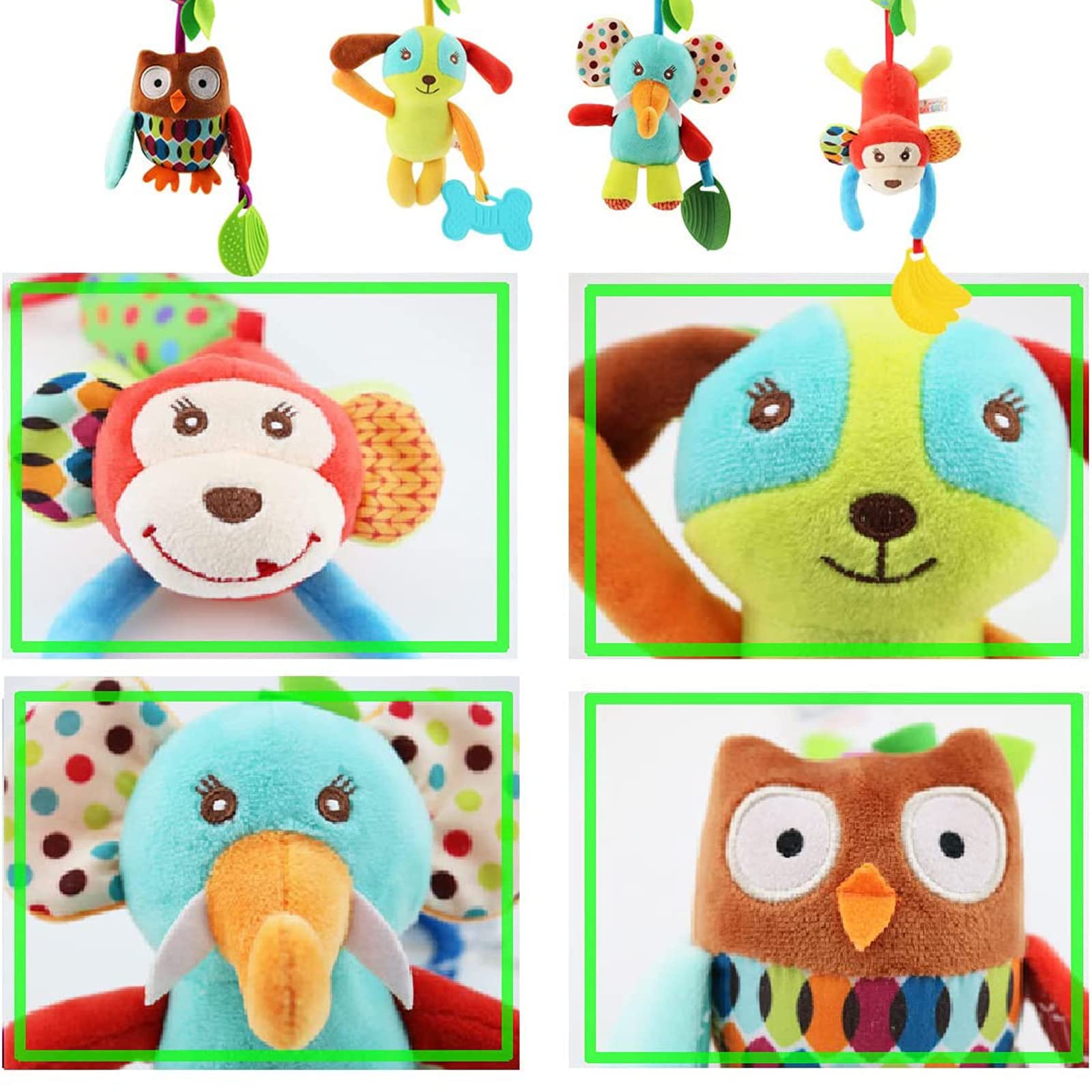 wohot 4-Pack Baby Stroller Hanging Toys - Animal Rattles with Teether for 2 Months to 3 Years 4