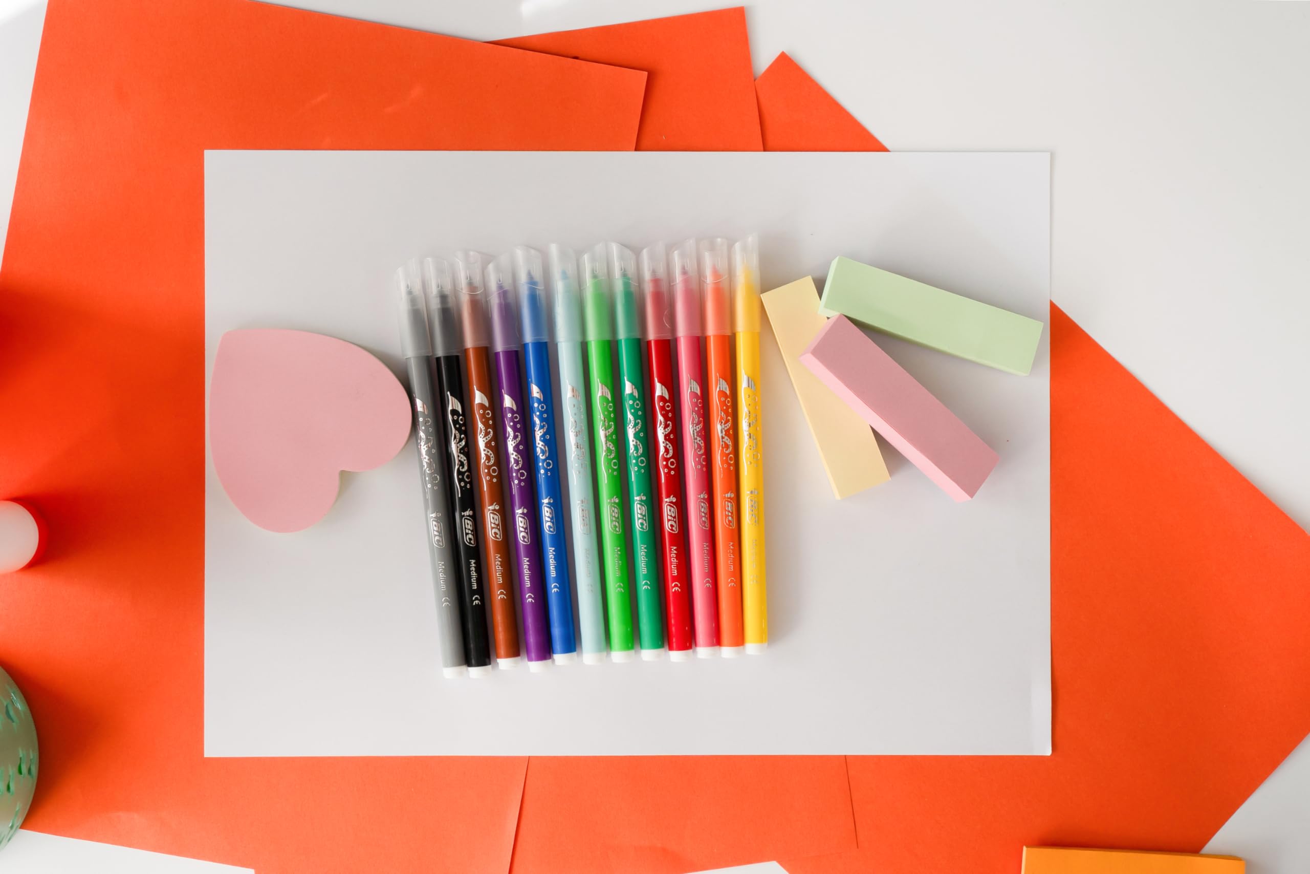 BIC Kids Kid Couleur Felt Tip Pens - Assorted Colors Medium Point Washable Markers for Kids, Pack of 12 32