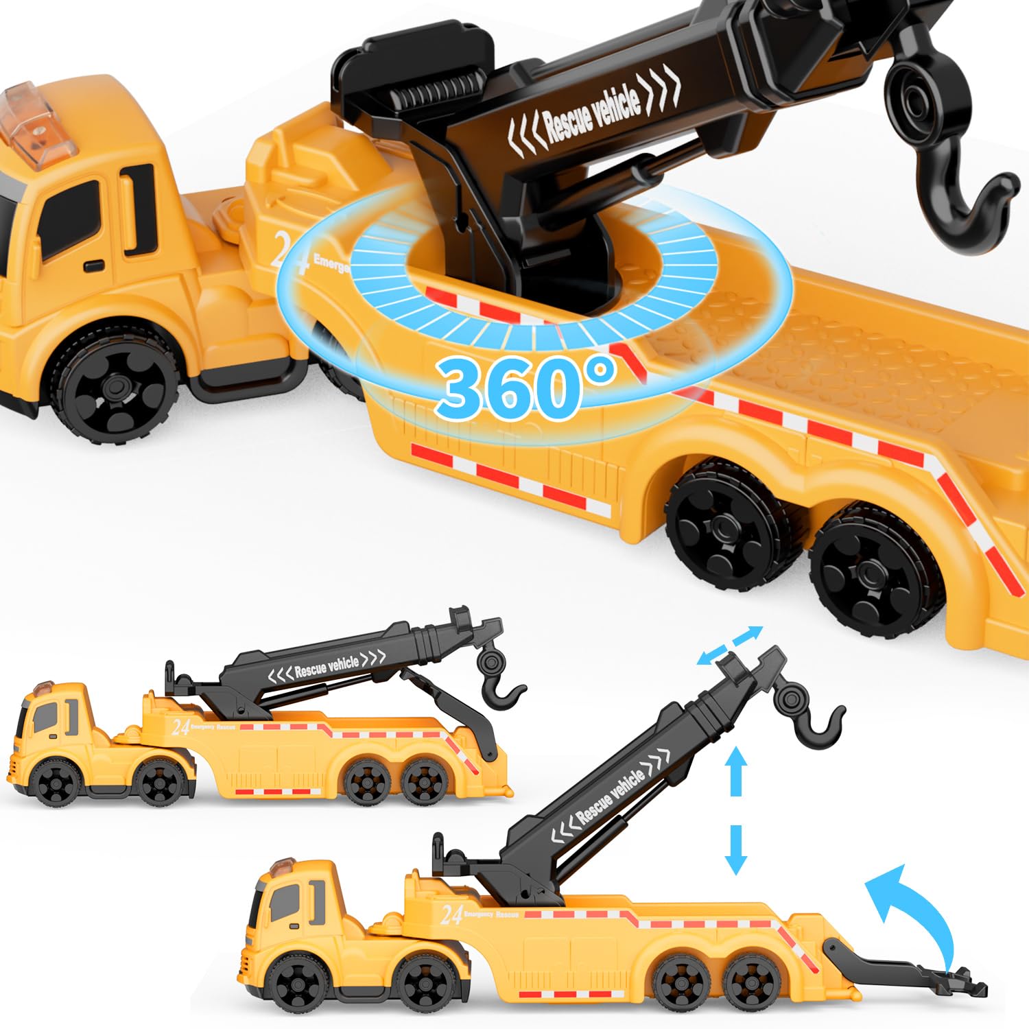 GizmoVine Tow Truck Toy - 360° Crane Arm & Loading Function for Kids 3+ 5