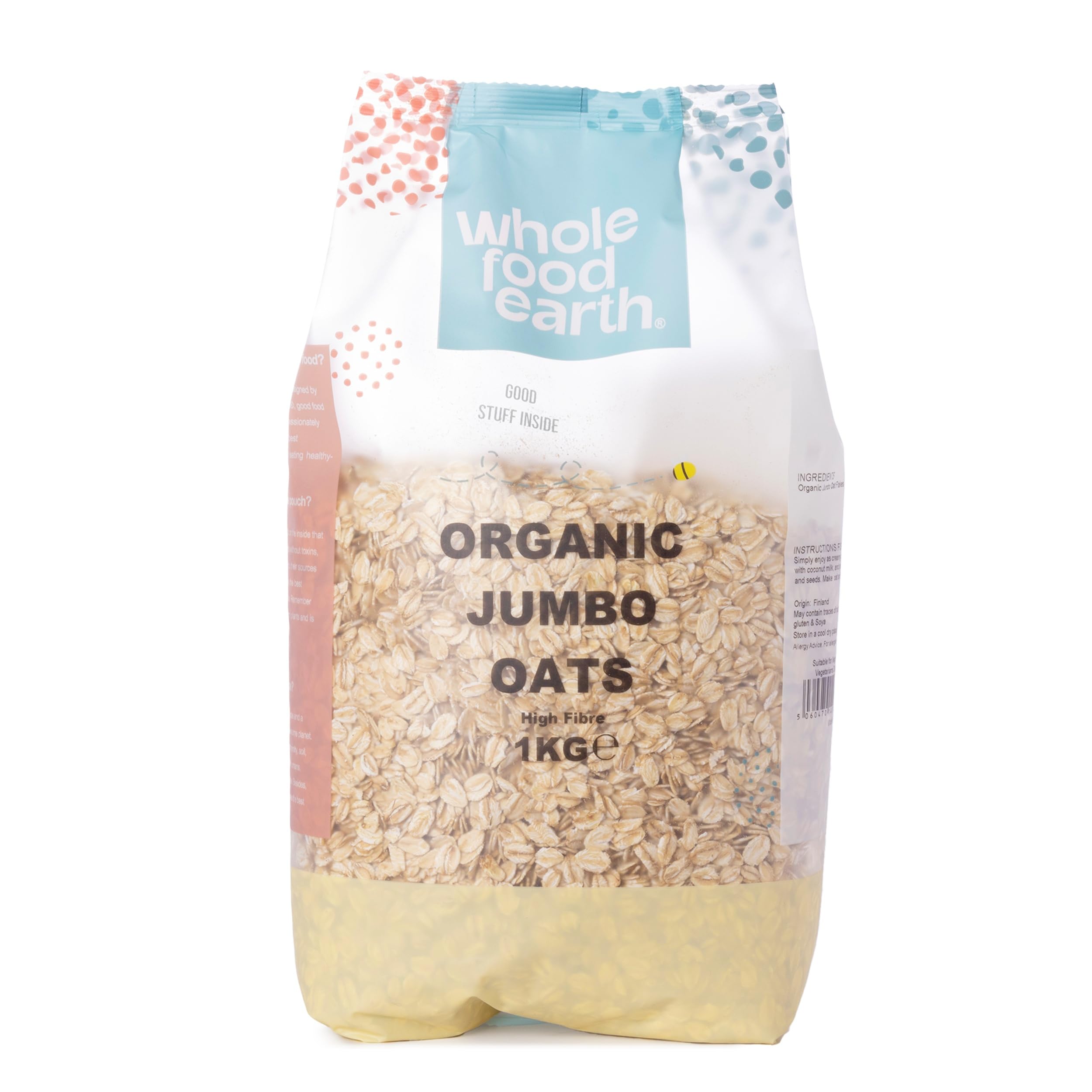 Wholefood Earth Organic Jumbo Oats - 1 kg | High Fibre | Vegan | GMO Free