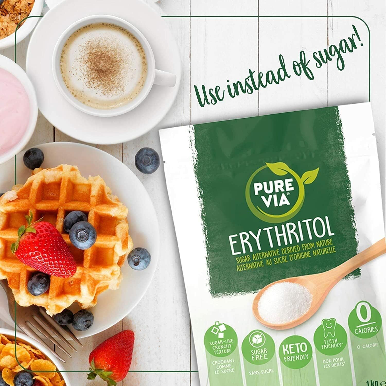 Pure Via Erythrit 1 kg – Kalorienfreies, ketogenes und veganes Zuckerersatzpulver 6