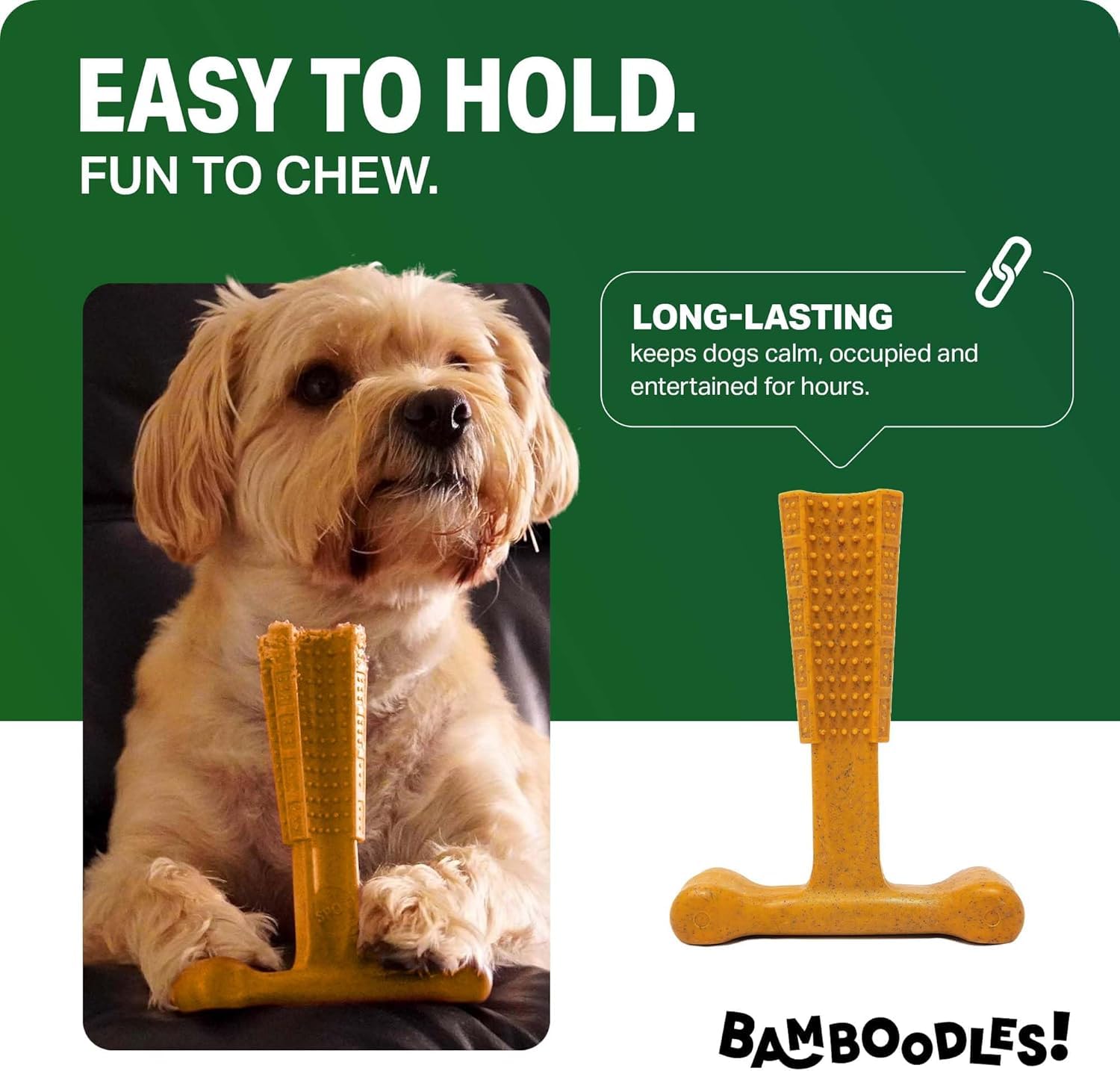 Bamboodles T-Bone Chew Toy - Salmon & Cranberry Flavor | Medium Size | Heavy Duty