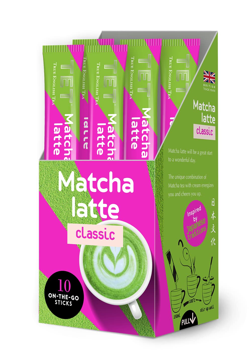 TET Matcha Latte Classic Green Tea Drink Powder Sticks | 10 x 10g Sticks | Gluten-Free