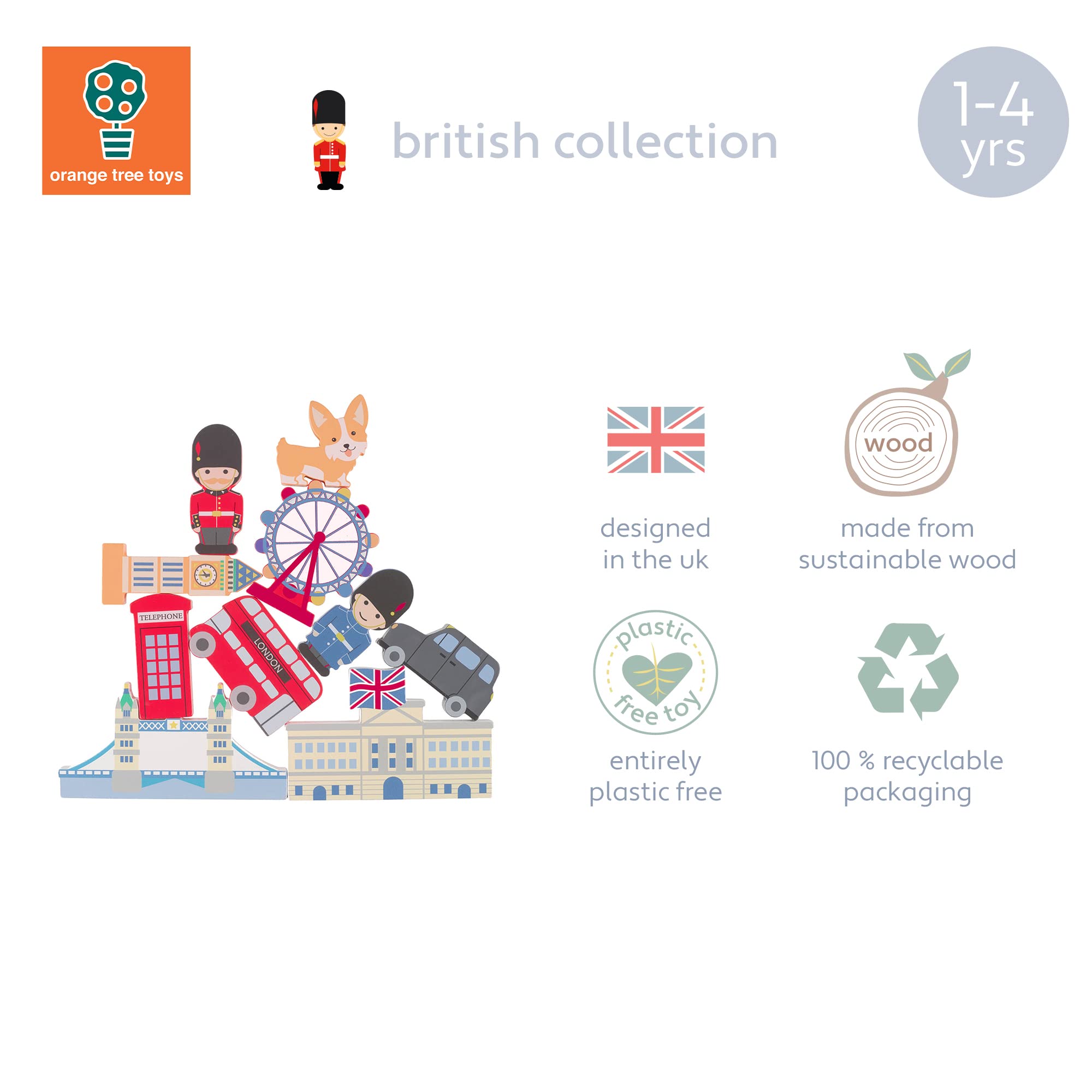 Orange Tree Toys Wooden Stacking Toy - London Bus & Landmarks Set for 1+ Year Olds 3