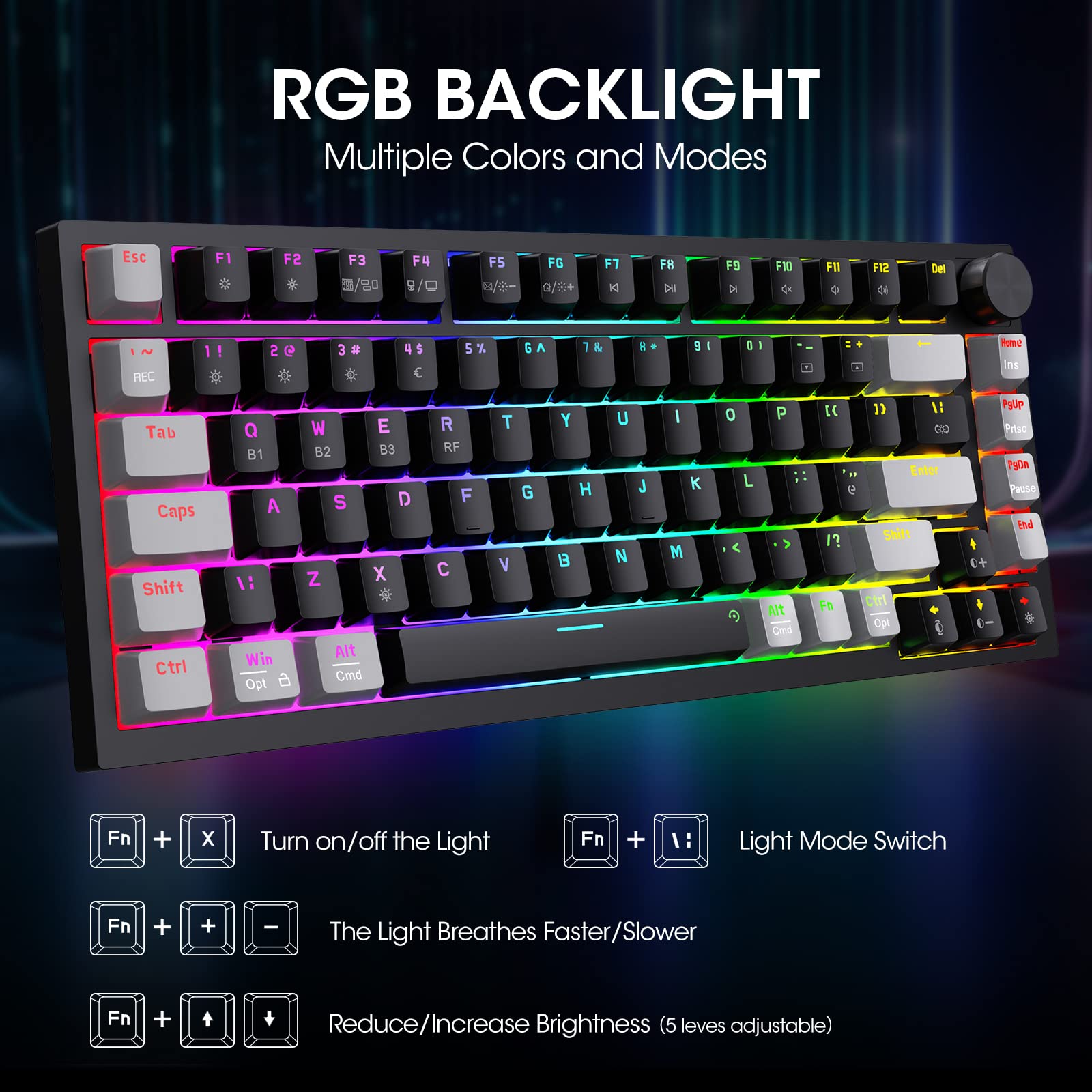 KOORUI MK082 Mechanische Gaming-Tastatur mit 82 Tasten – RGB-Hintergrundbeleuchtung, kabellos/kabelgebunden, roter Schalter 4