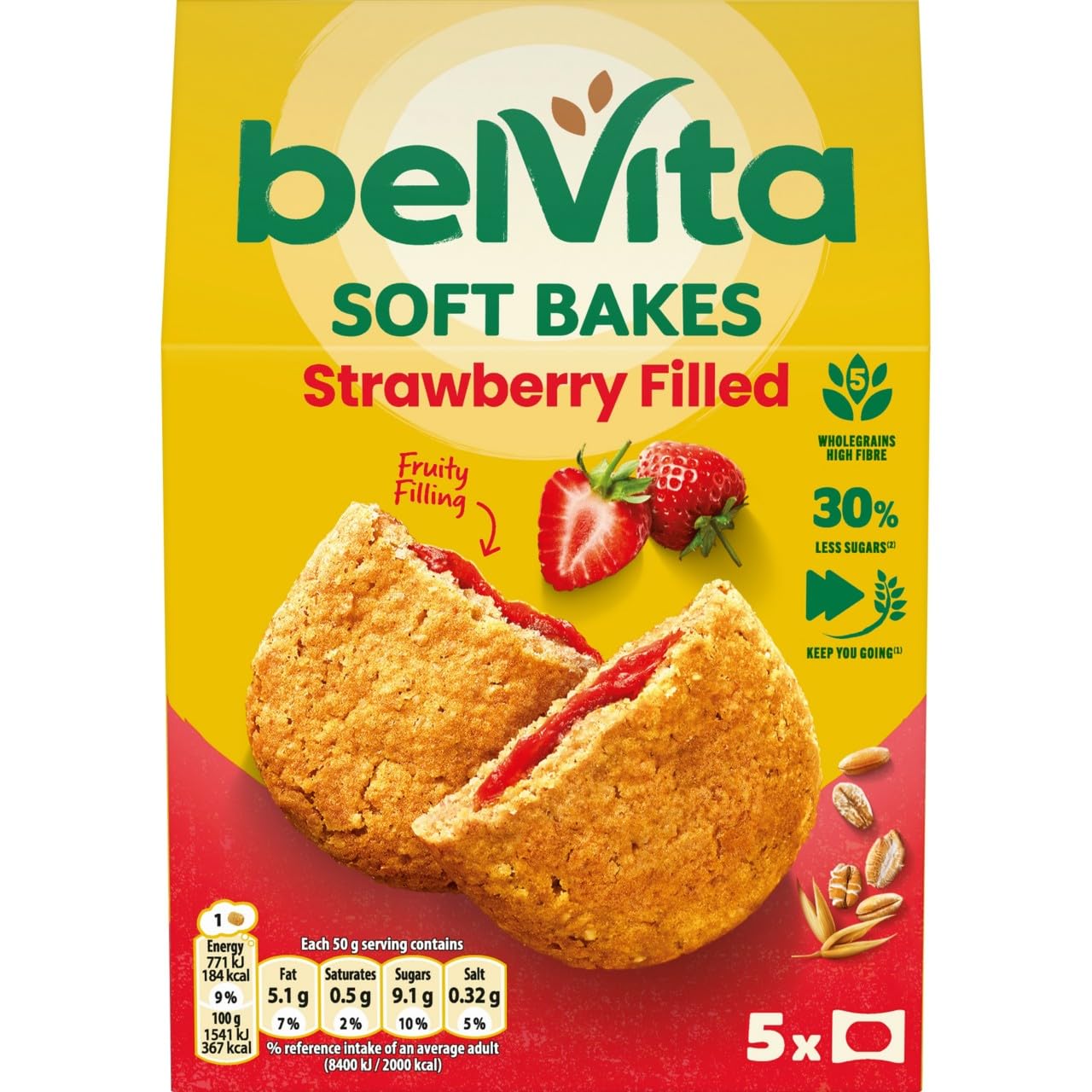 Belvita Soft Bakes Breakfast Biscuits - Strawberry Filled | Pack of 5 (250g)