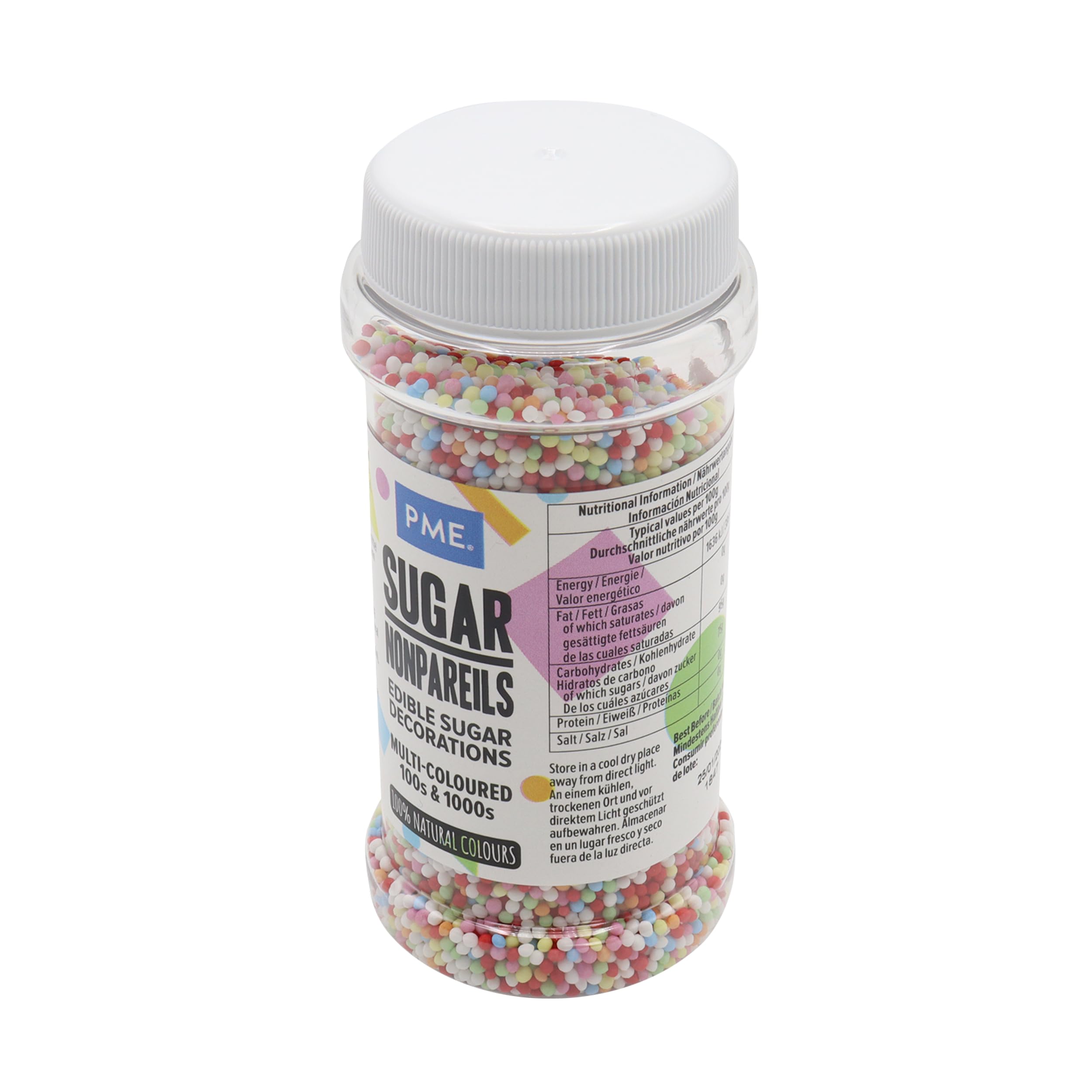 PME Multi Coloured Nonpareils Sprinkles - Free from Artificial Additives | 80 g