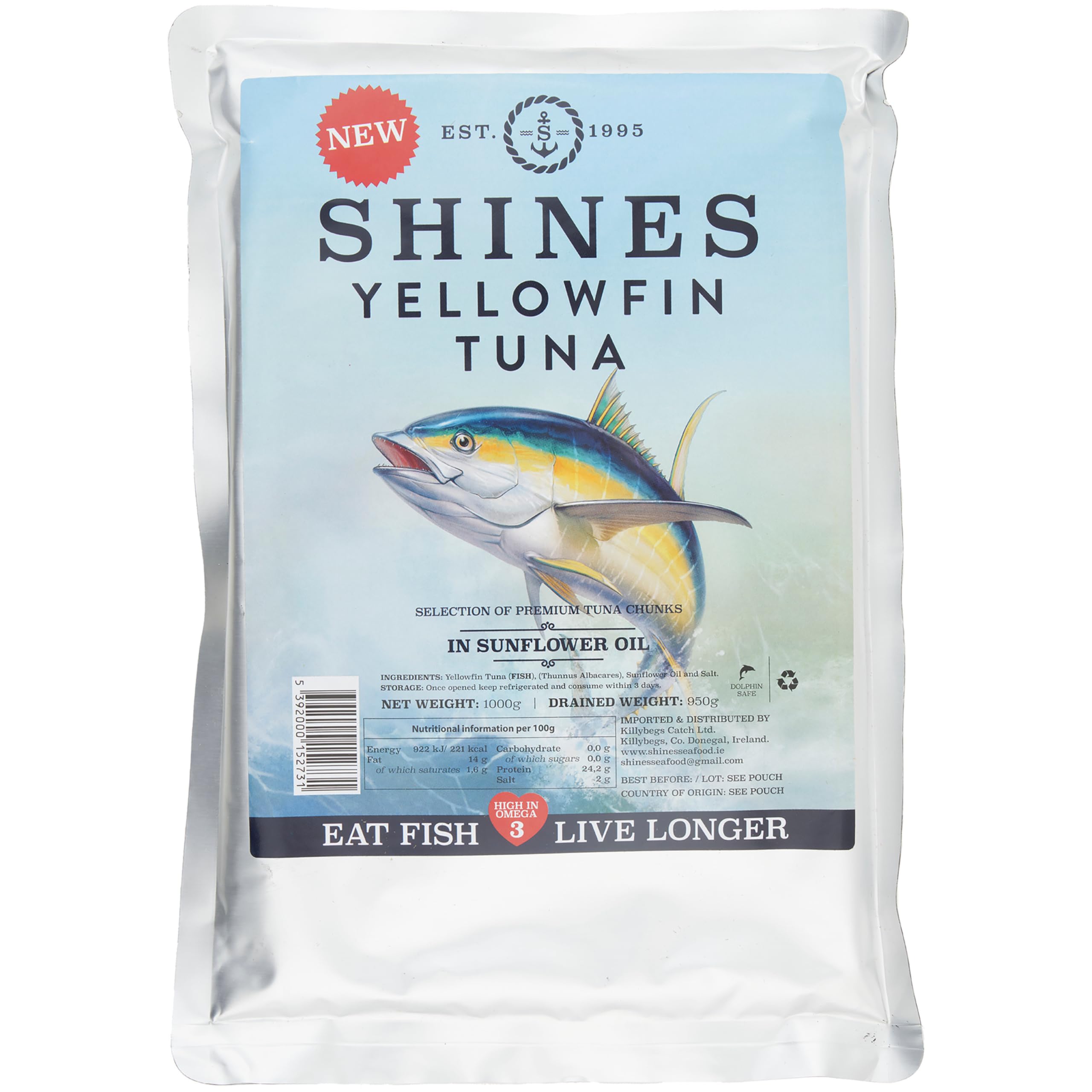 Shines Gourmet Wild Yellowfin Tuna in Oil - 1kg Pouch | High Omega 3 | Low Carb | Gluten-Free
