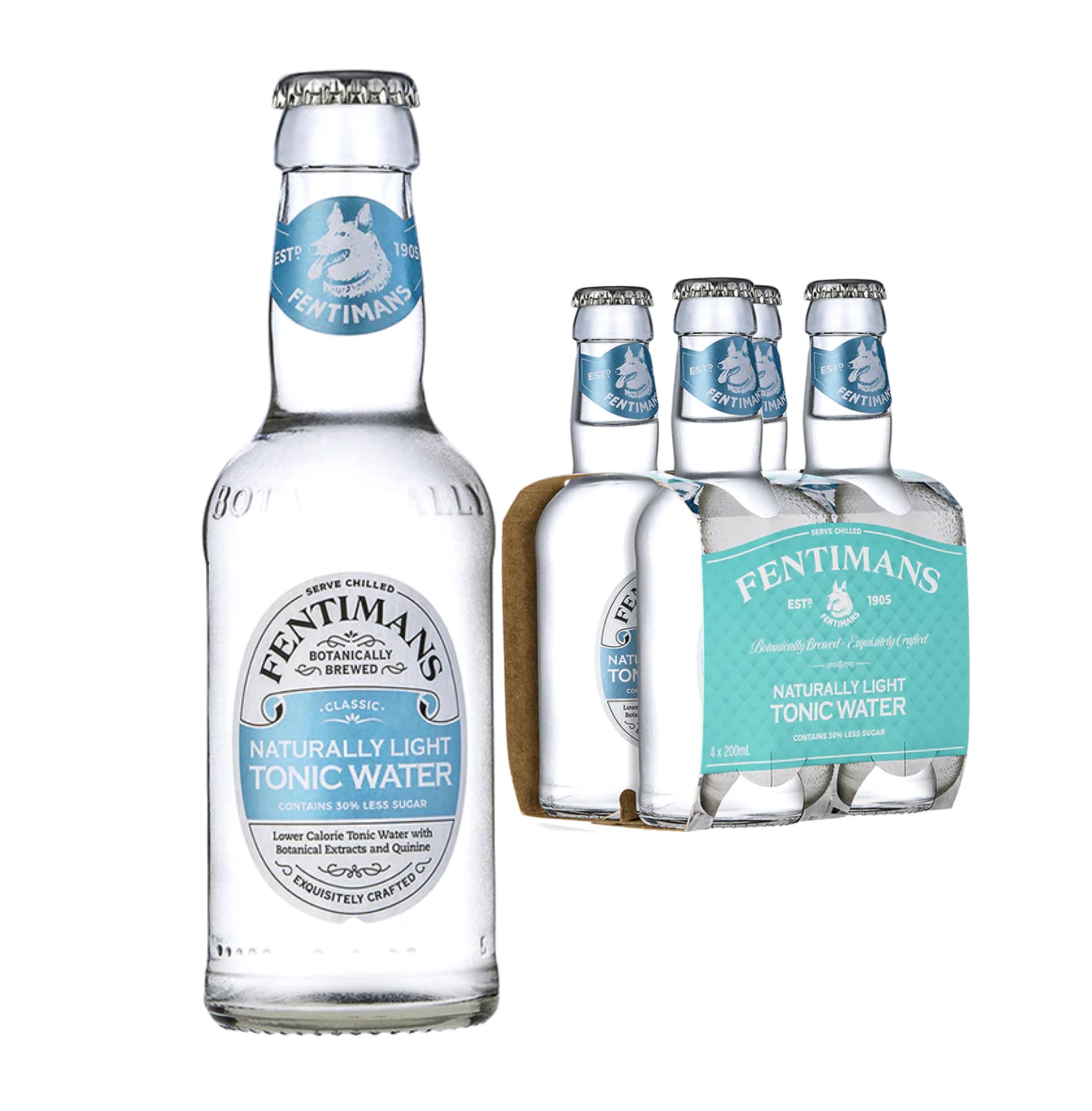 Fentimans Naturally Light Tonic Water - Botanically Brewed with Lemongrass & Citrus - 4 x 200ml