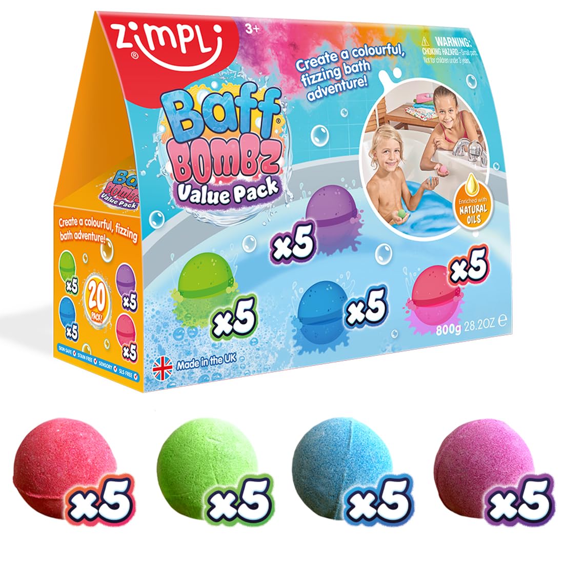 ZIMPLI - 20 x Baff Bombz Kids Bath Bombs Gift Set | Moisturizing, Vegan Friendly