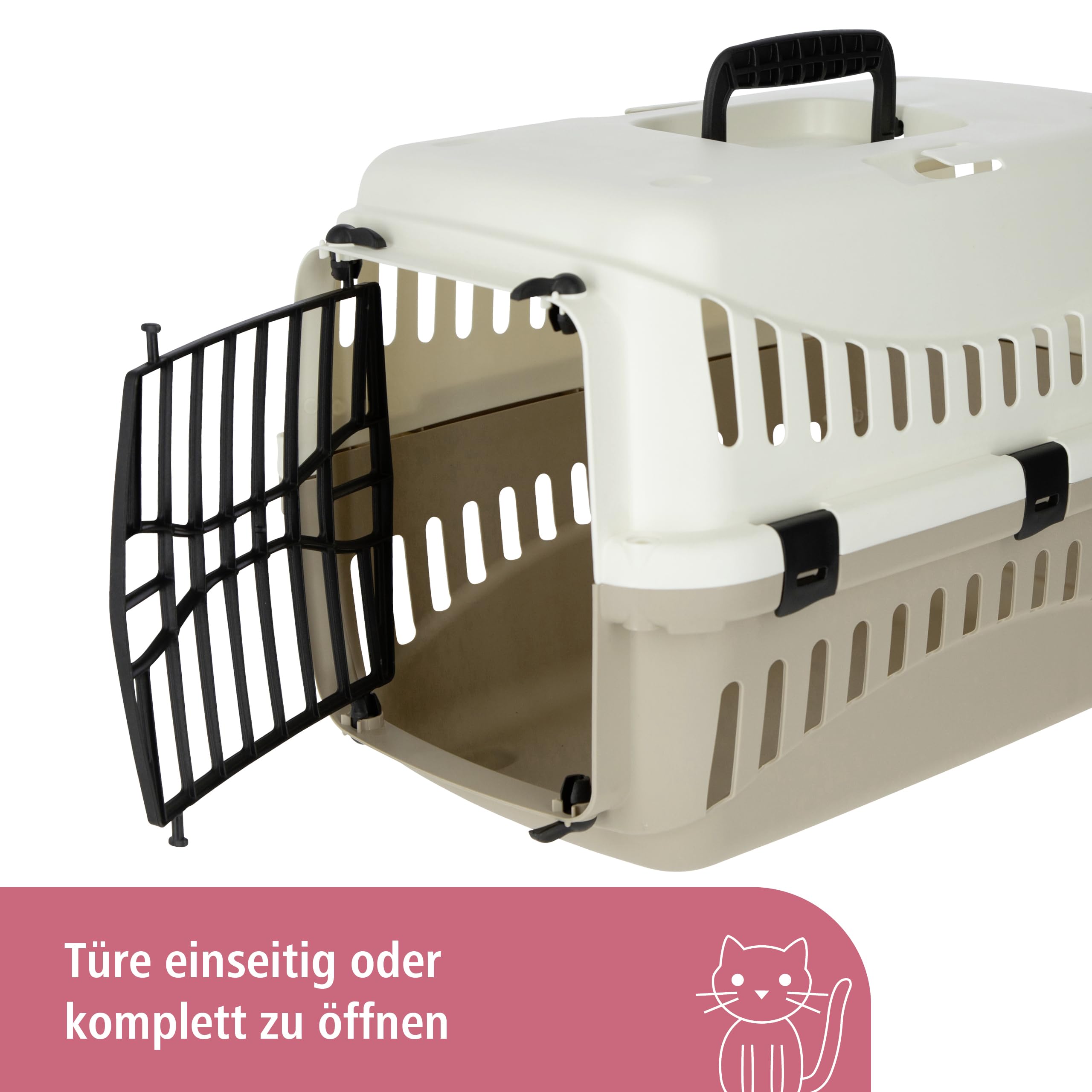 Kerbl Pet Transport Box Expedion with Plastic Door | 45 x 30 x 30 cm | Cream/Taupe