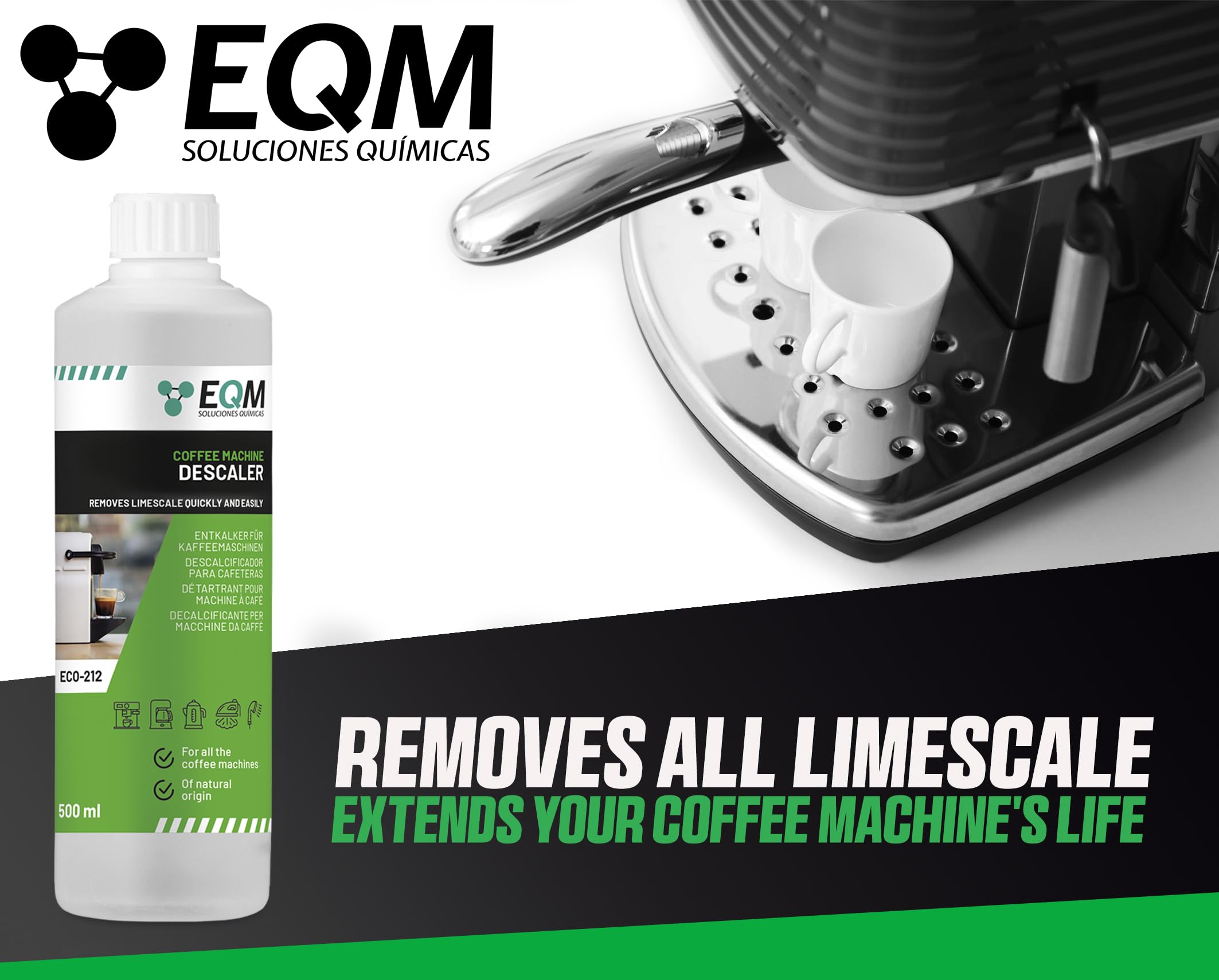 EQM ECO-212 Kaffeemaschinen-Entkalker – 500 ml – 100 % natürlichen Ursprungs mit Zitronensäure 7