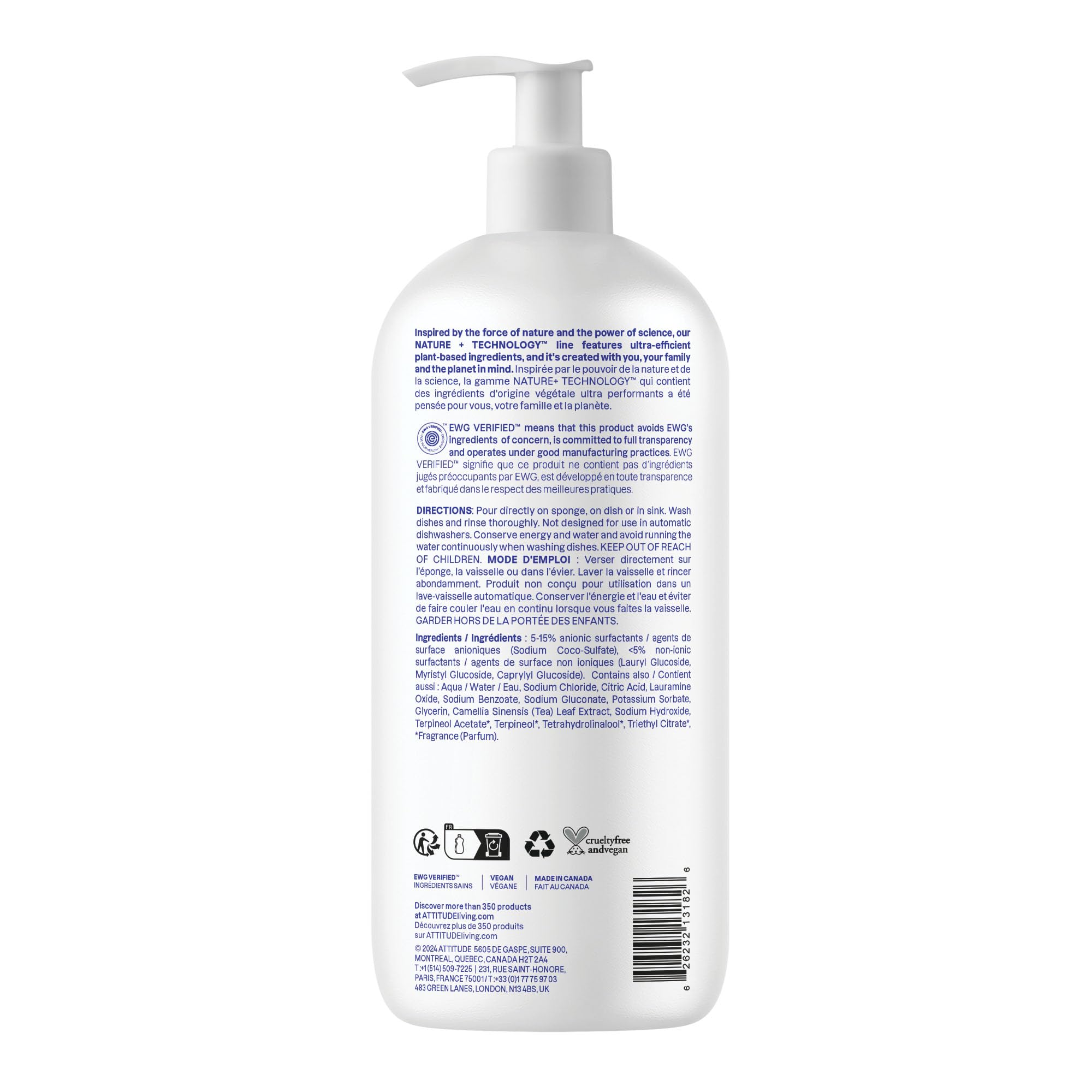 ATTITUDE EWG Verified Plant-Based Dish Soap Liquid, Citrus Zest Scent, 1 l 7